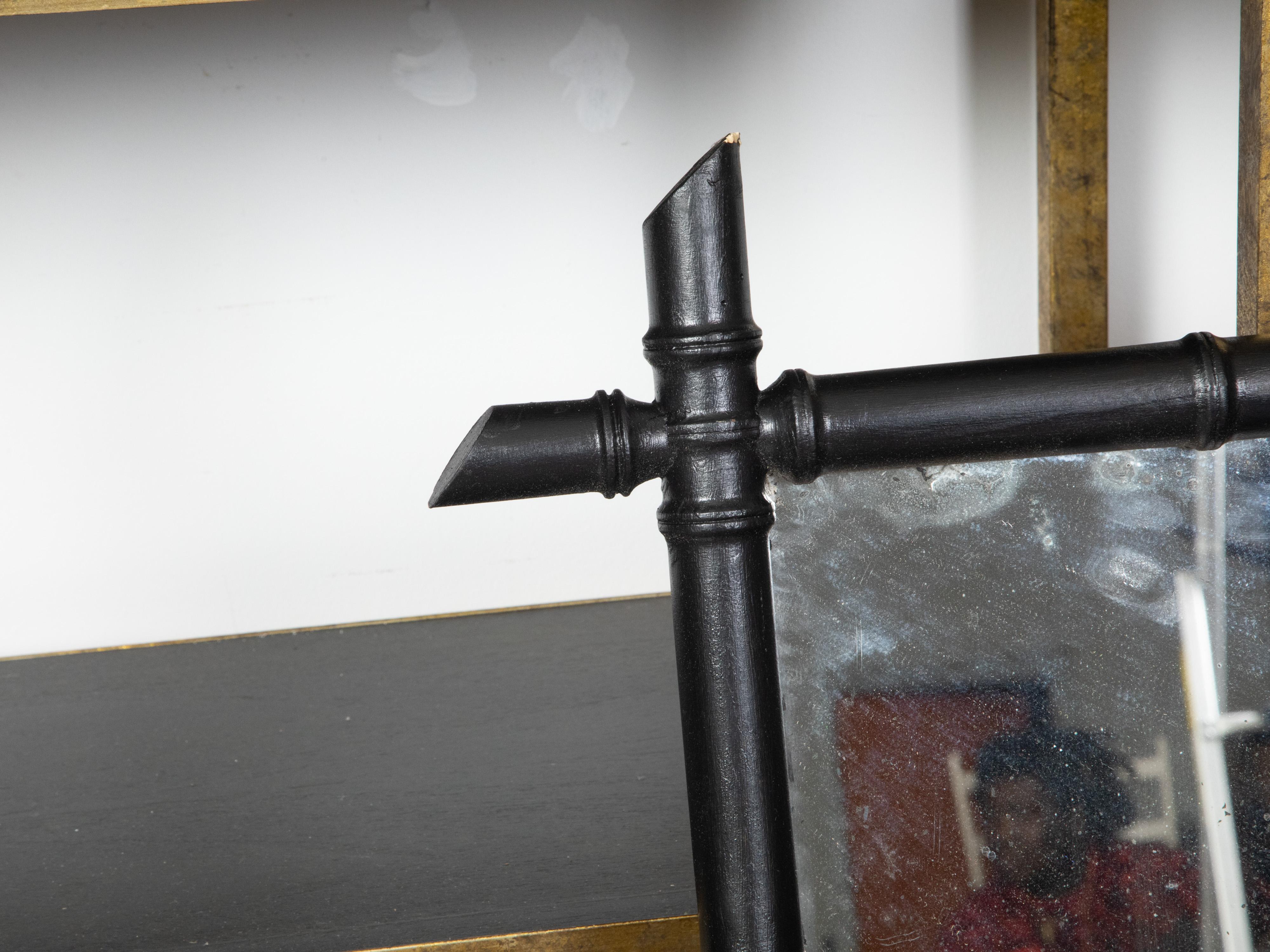 Turn of the Century French Ebonized Faux Bamboo Mirror with Protruding Corners 3