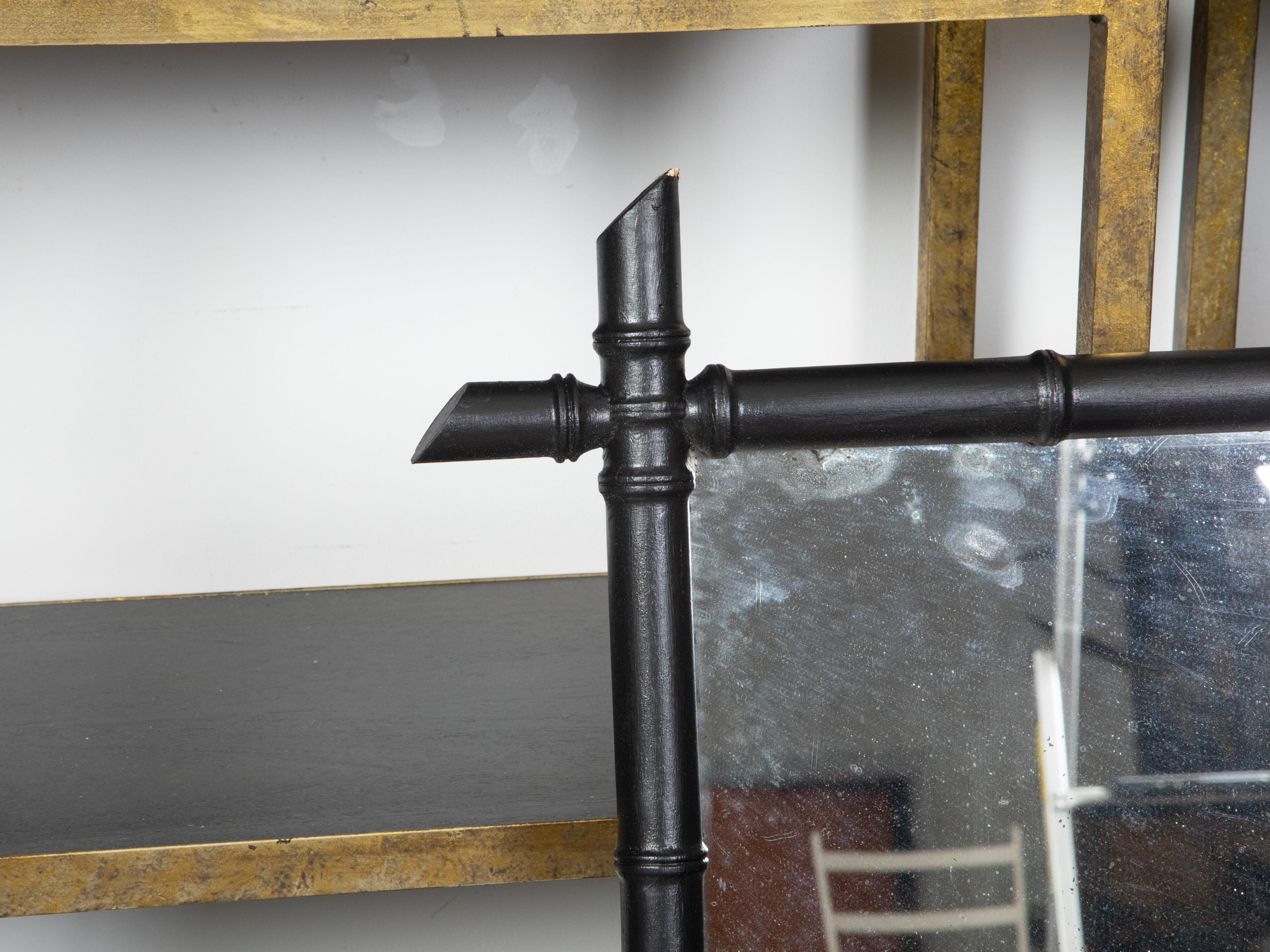 Turn of the Century French Ebonized Faux Bamboo Mirror with Protruding Corners 4