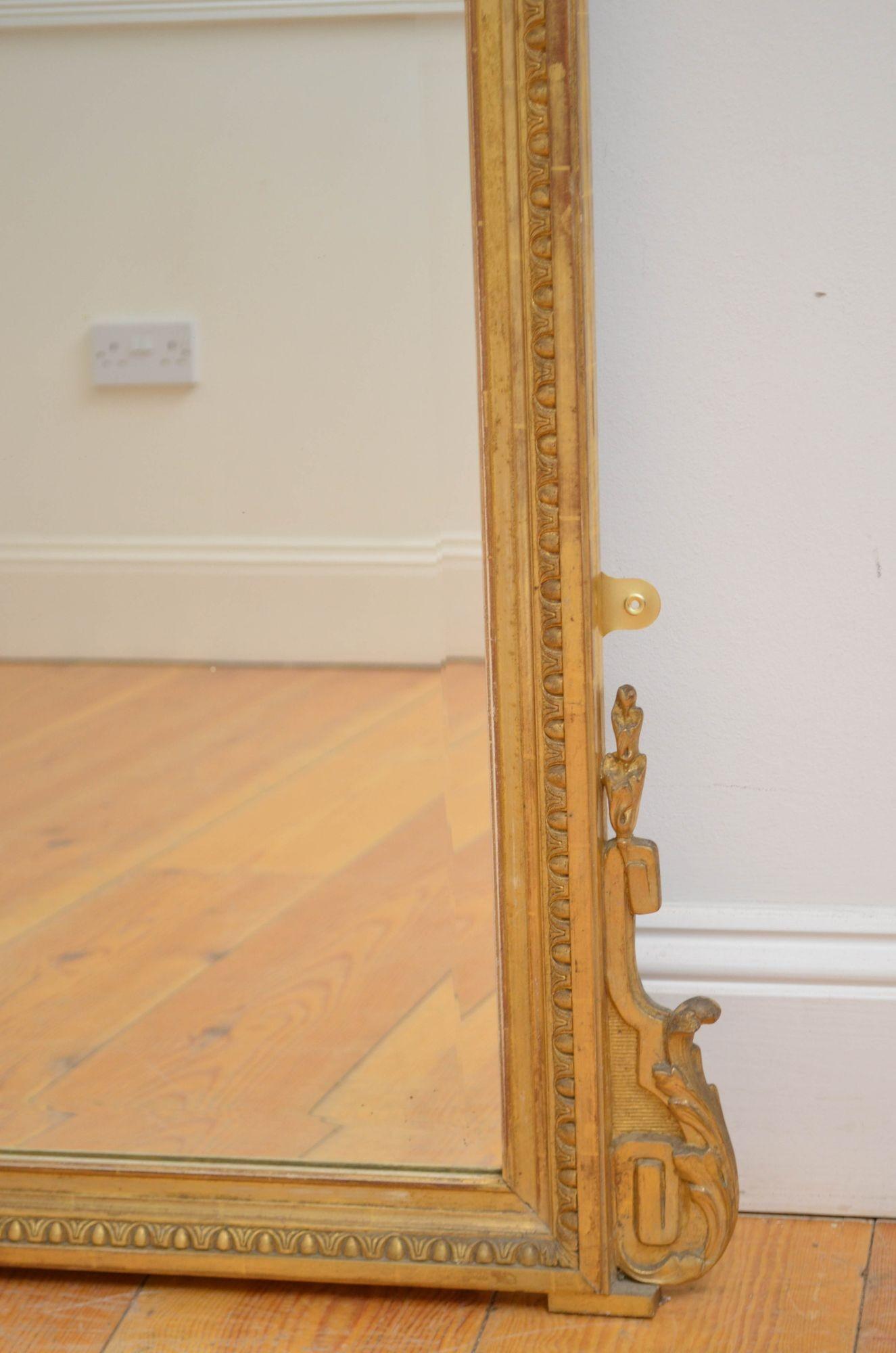 Specchio di fine secolo in legno dorato francese H147cm in vendita 6