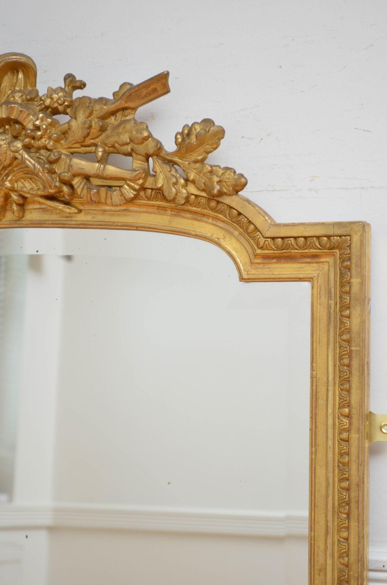 Specchio di fine secolo in legno dorato francese H147cm in vendita 3