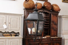 Turn of the Century French Iron and Glass Lantern, Wired for the USA
