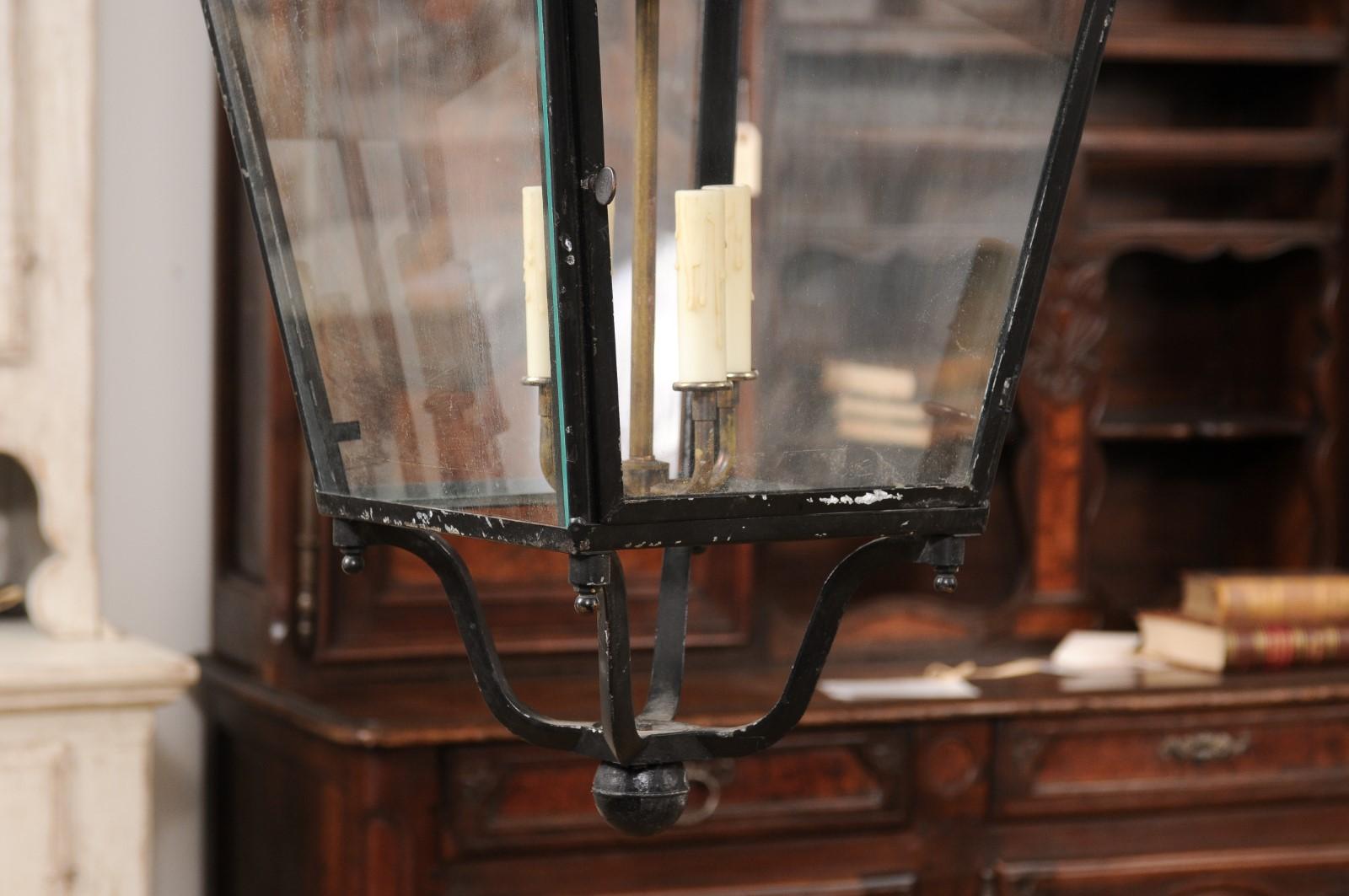 Turn of the Century French Iron and Glass Lantern, Wired for the USA In Good Condition For Sale In Atlanta, GA
