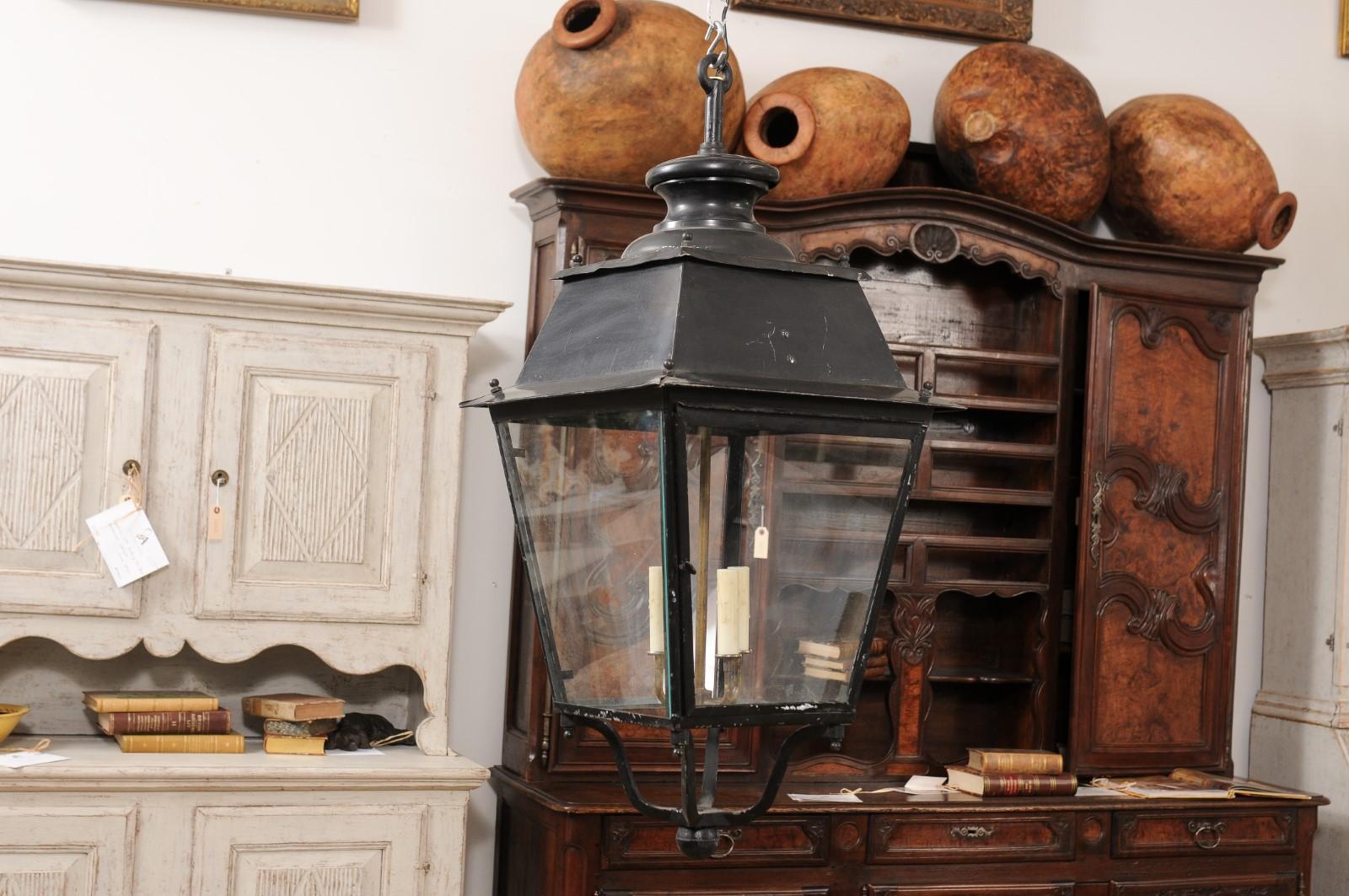 Turn of the Century French Iron and Glass Lantern, Wired for the USA For Sale 3