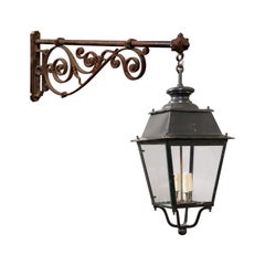 Turn of the Century French Iron and Glass Lantern, Wired for the USA