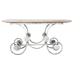 Turn of the Century French Metal Table with Marble Top