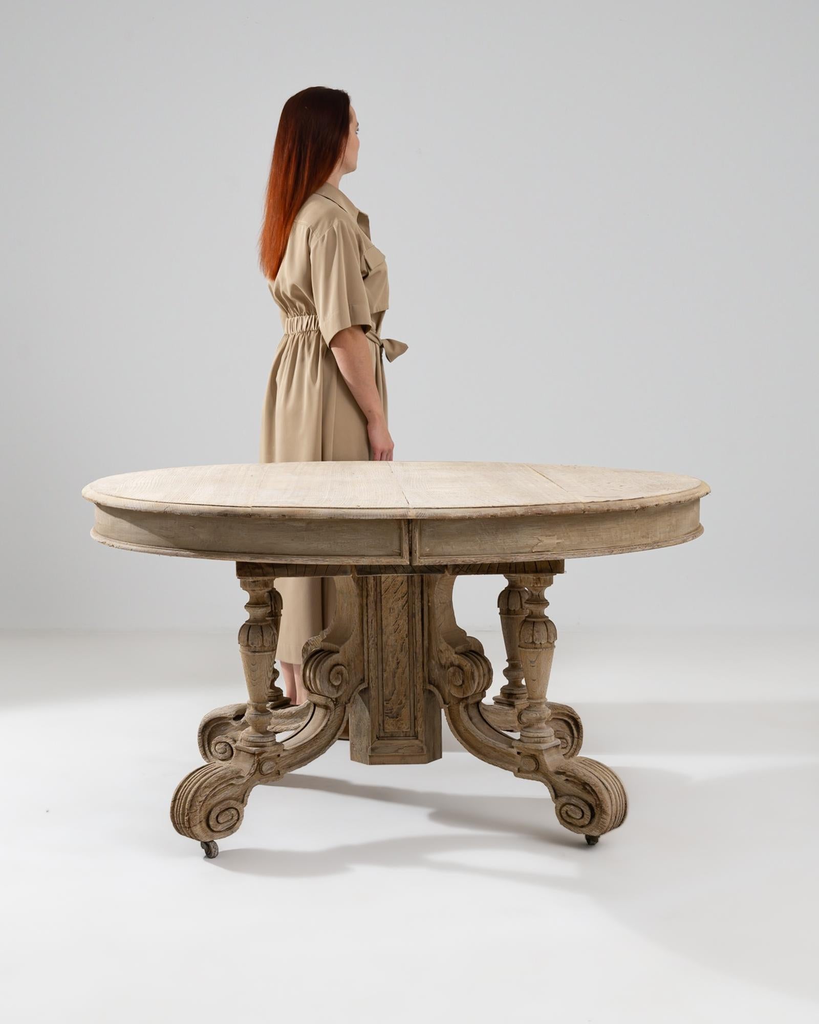 French Provincial Turn of the Century French Oak Table on Wheels