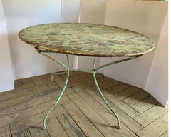Turn of the Century French Original Pale Green Painted Metal Bistro Table