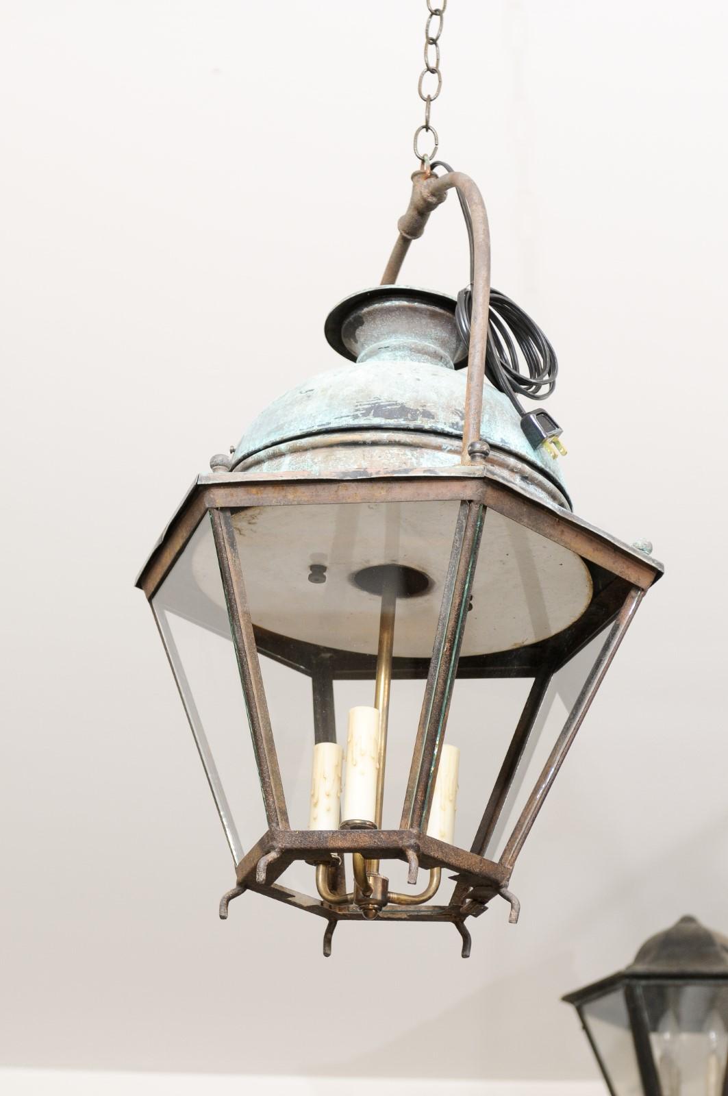 20th Century Turn of the Century French Provençal 1900s Copper and Iron Hexagonal Lantern