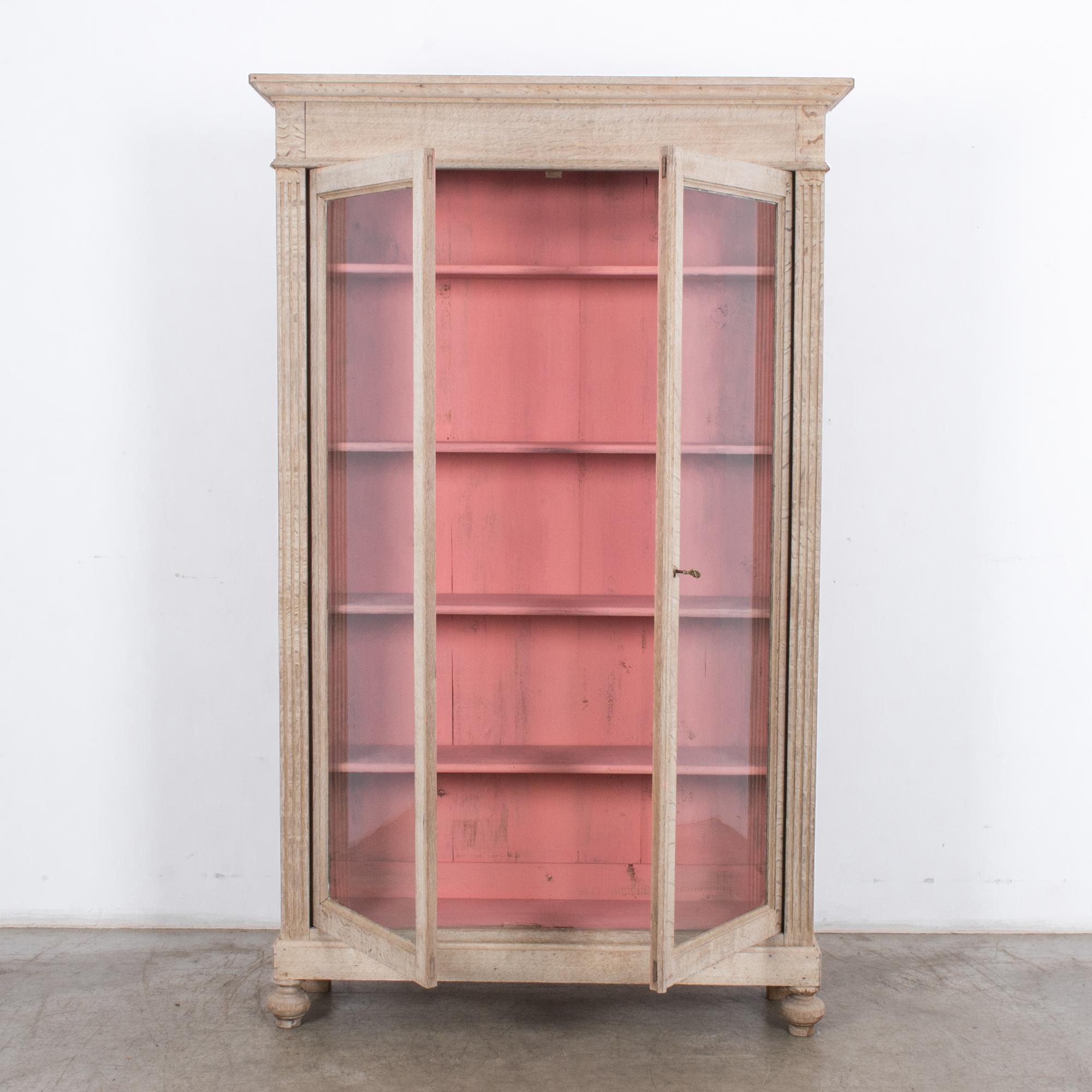 20th Century Turn of the Century French Provincial Pink Painted Oak Vitrine