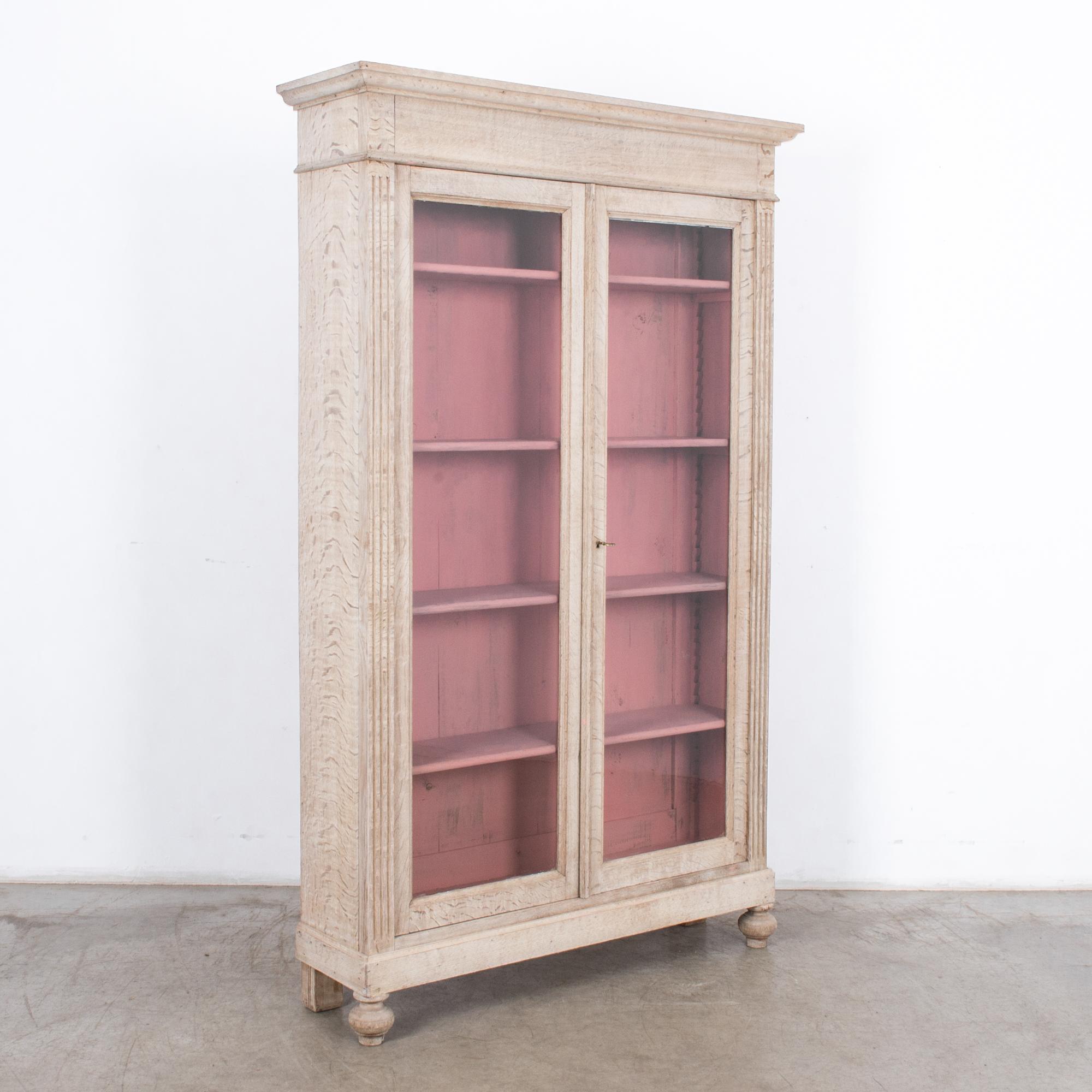 Turn of the Century French Provincial Pink Painted Oak Vitrine 1