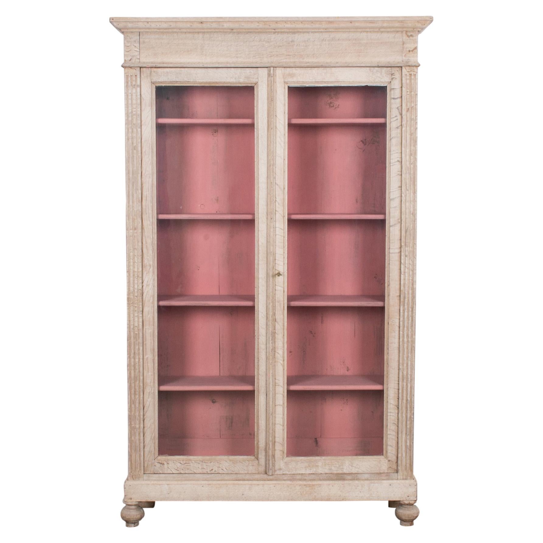 Turn of the Century French Provincial Pink Painted Oak Vitrine