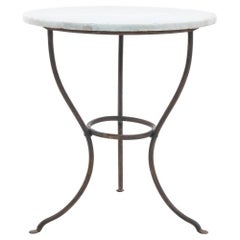 Turn of the Century French Round Metal Table with Marble Top