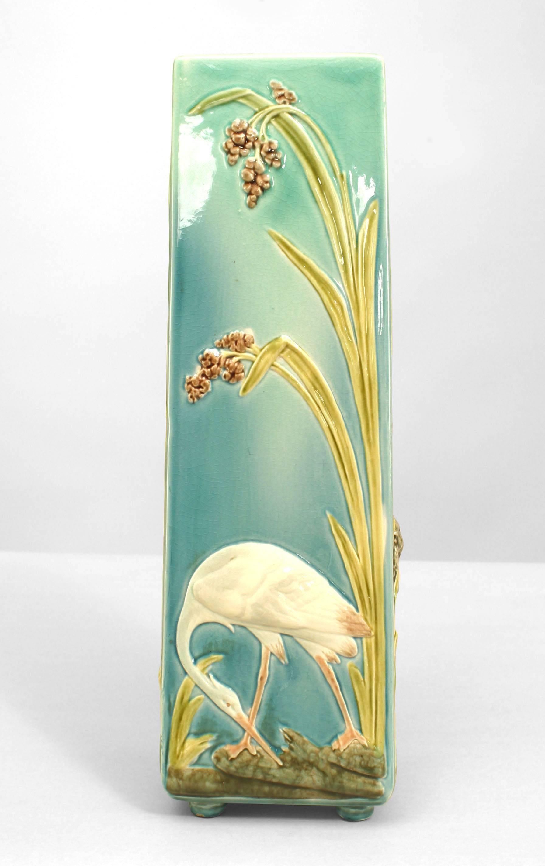 XIXe siècle Vase Heron allemand continental en porcelaine bleue en vente