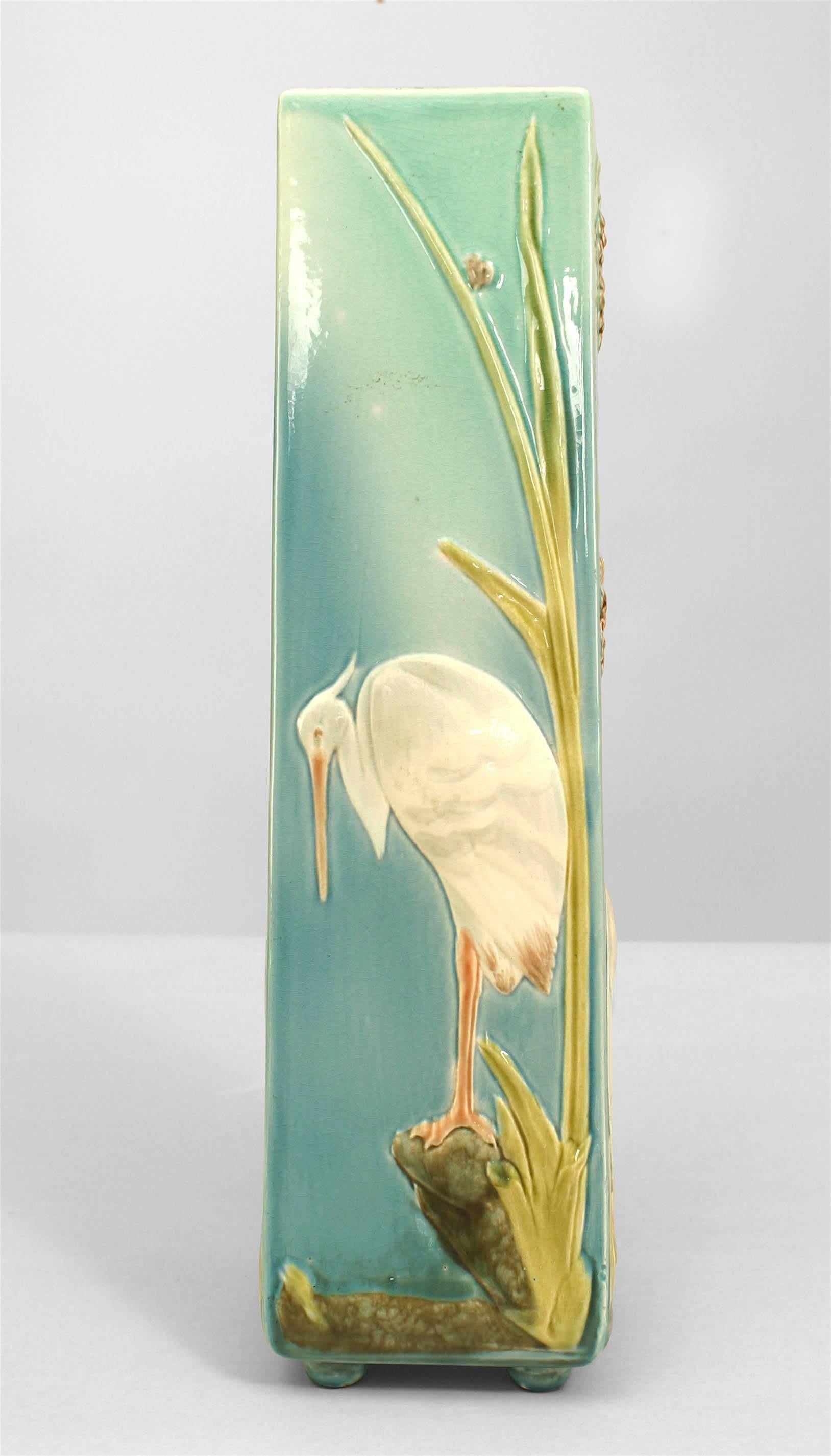 Continental German Blue Porcelain Heron Vase In Good Condition For Sale In New York, NY