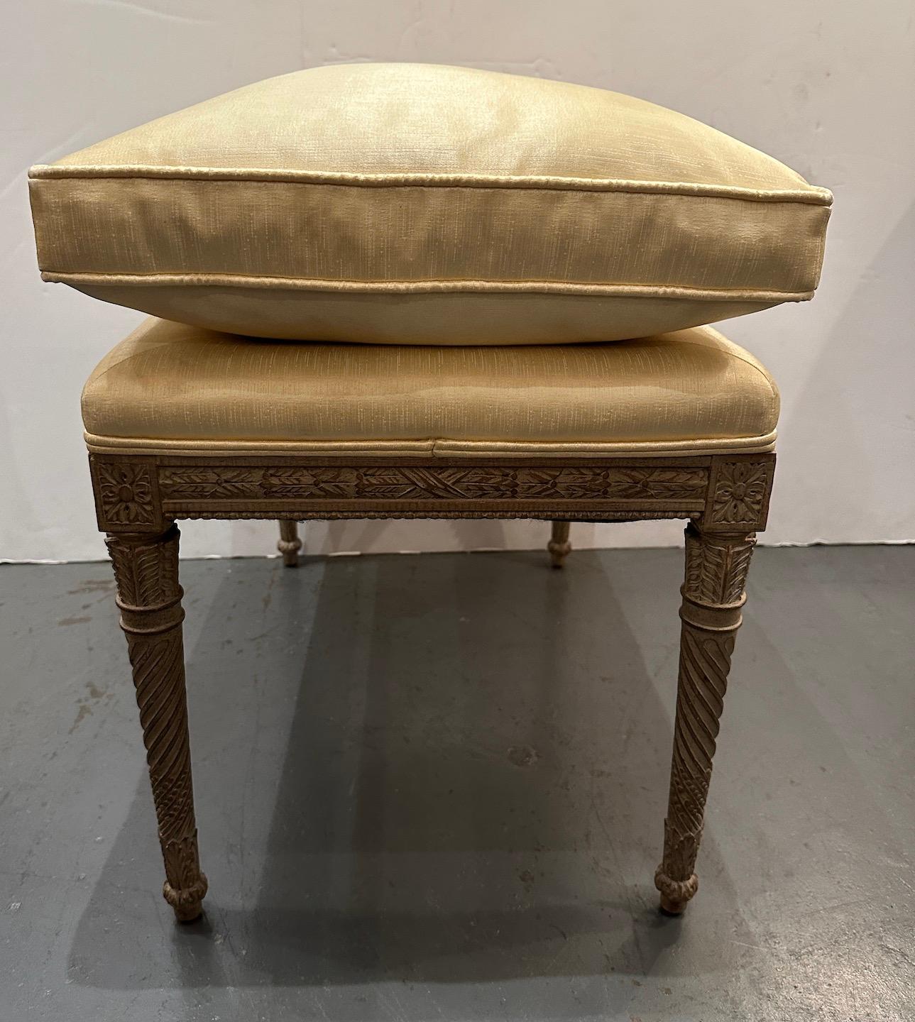 Silk Turn-of-the-Century, French, Spiral Leg Bench For Sale