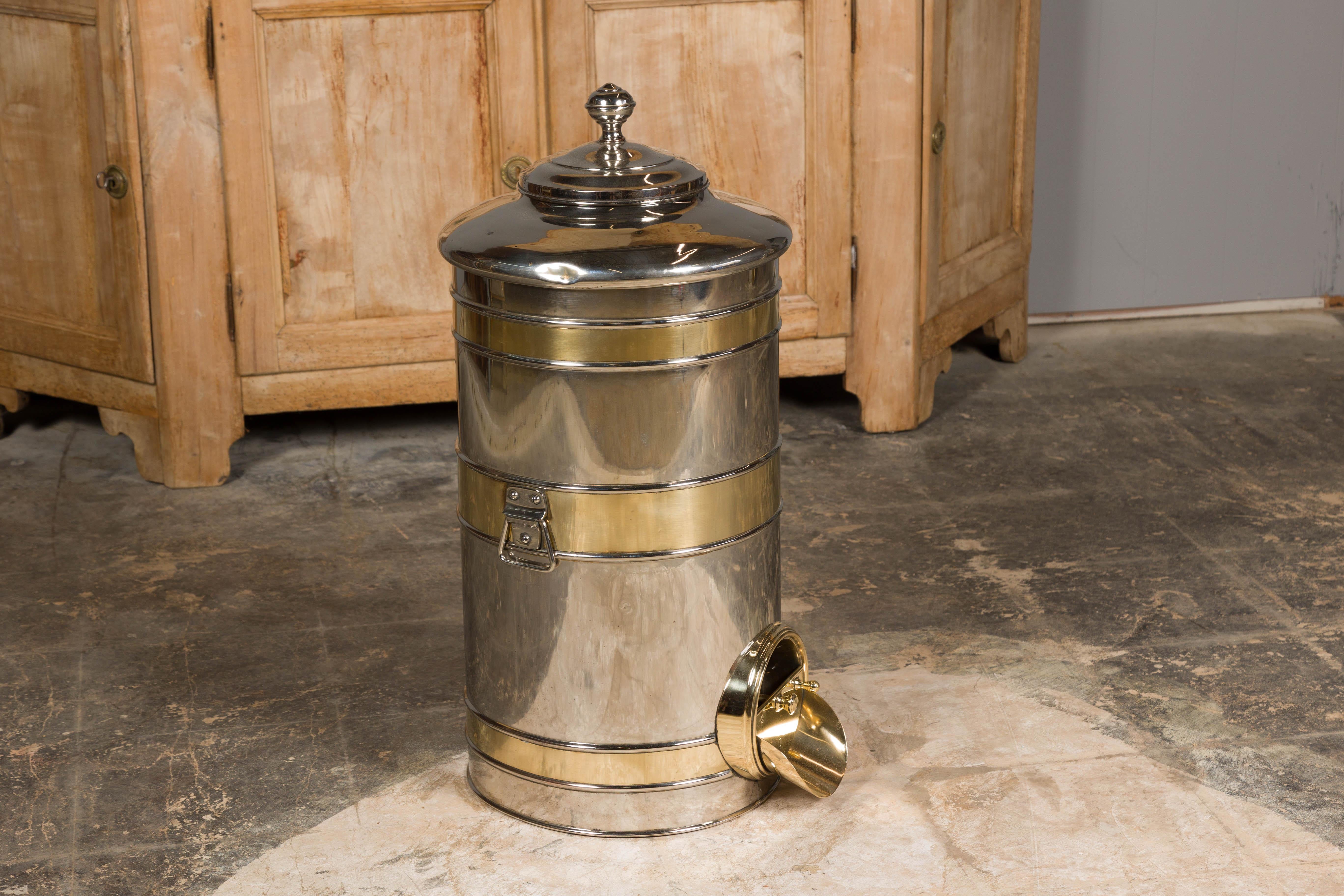 Turn of the Century French Steel and Brass Coffee Bean Dispenser, circa 1900 For Sale 6