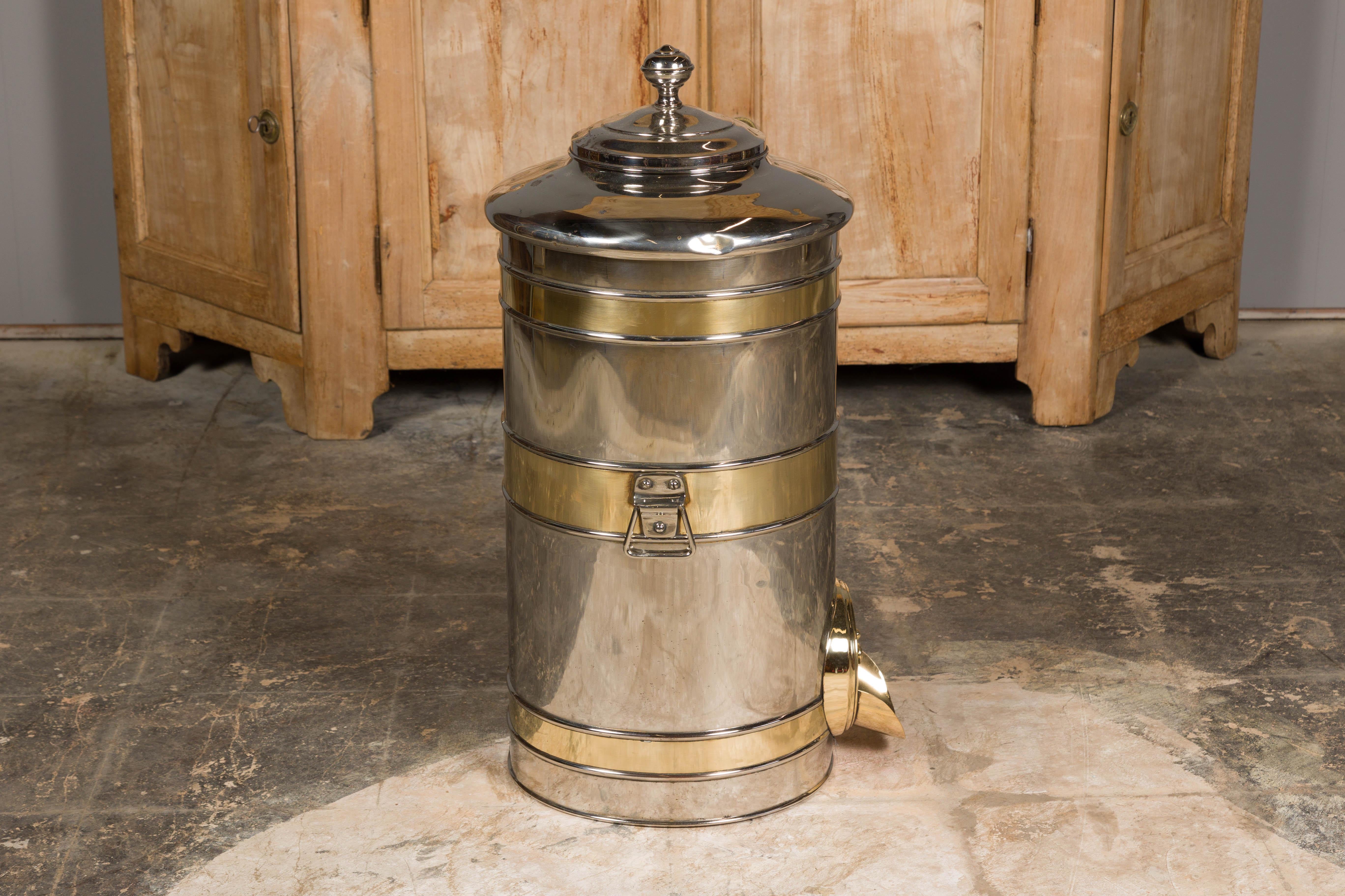 Turn of the Century French Steel and Brass Coffee Bean Dispenser, circa 1900 For Sale 7