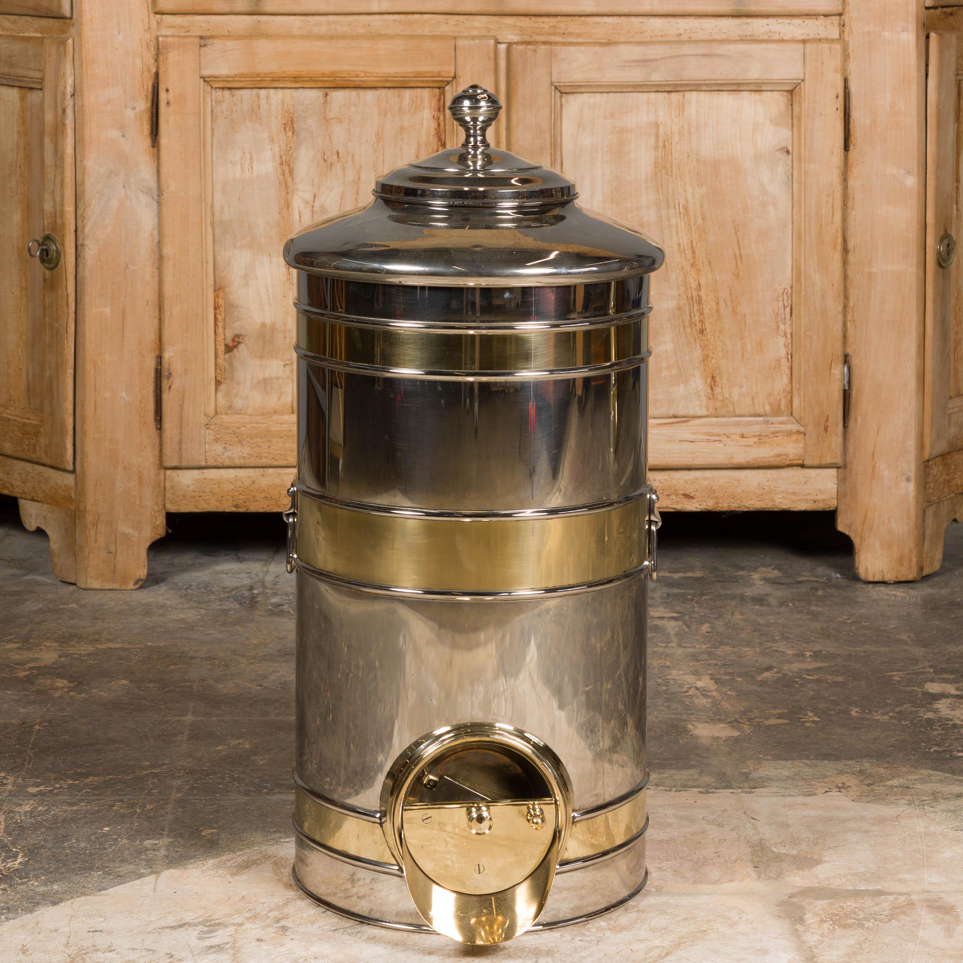 Turn of the Century French Steel and Brass Coffee Bean Dispenser, circa 1900 In Good Condition For Sale In Atlanta, GA