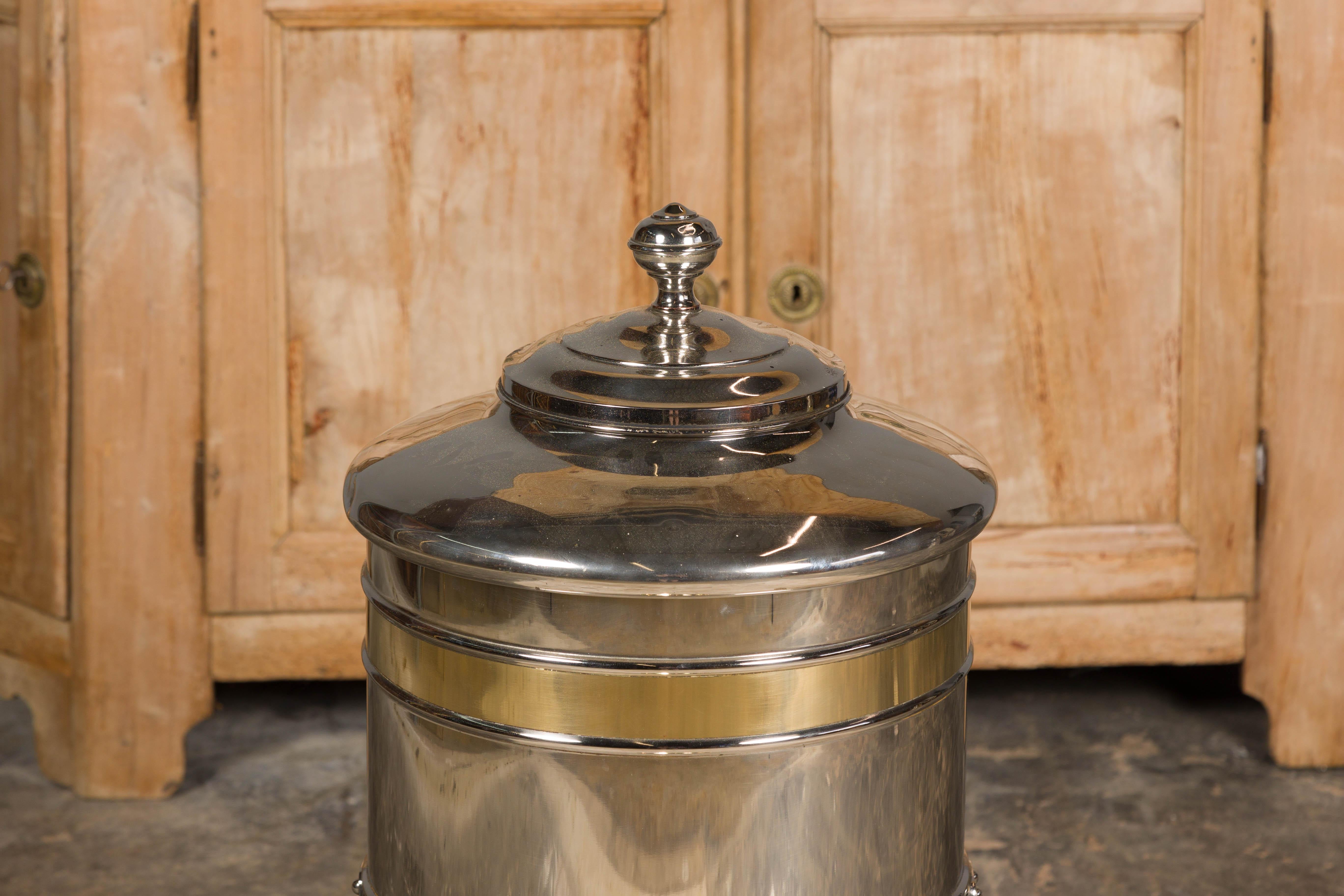 20th Century Turn of the Century French Steel and Brass Coffee Bean Dispenser, circa 1900 For Sale