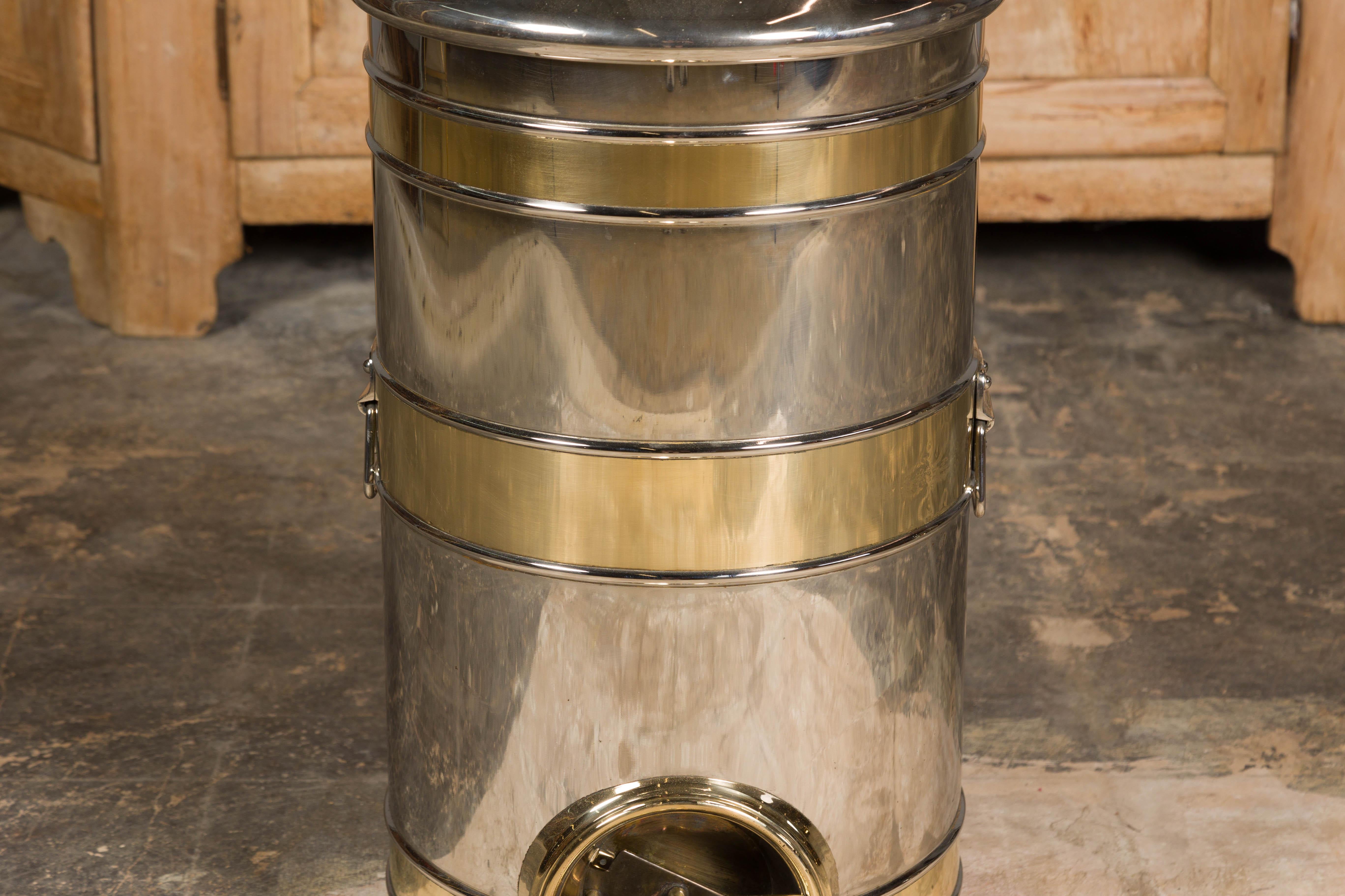 Turn of the Century French Steel and Brass Coffee Bean Dispenser, circa 1900 For Sale 1