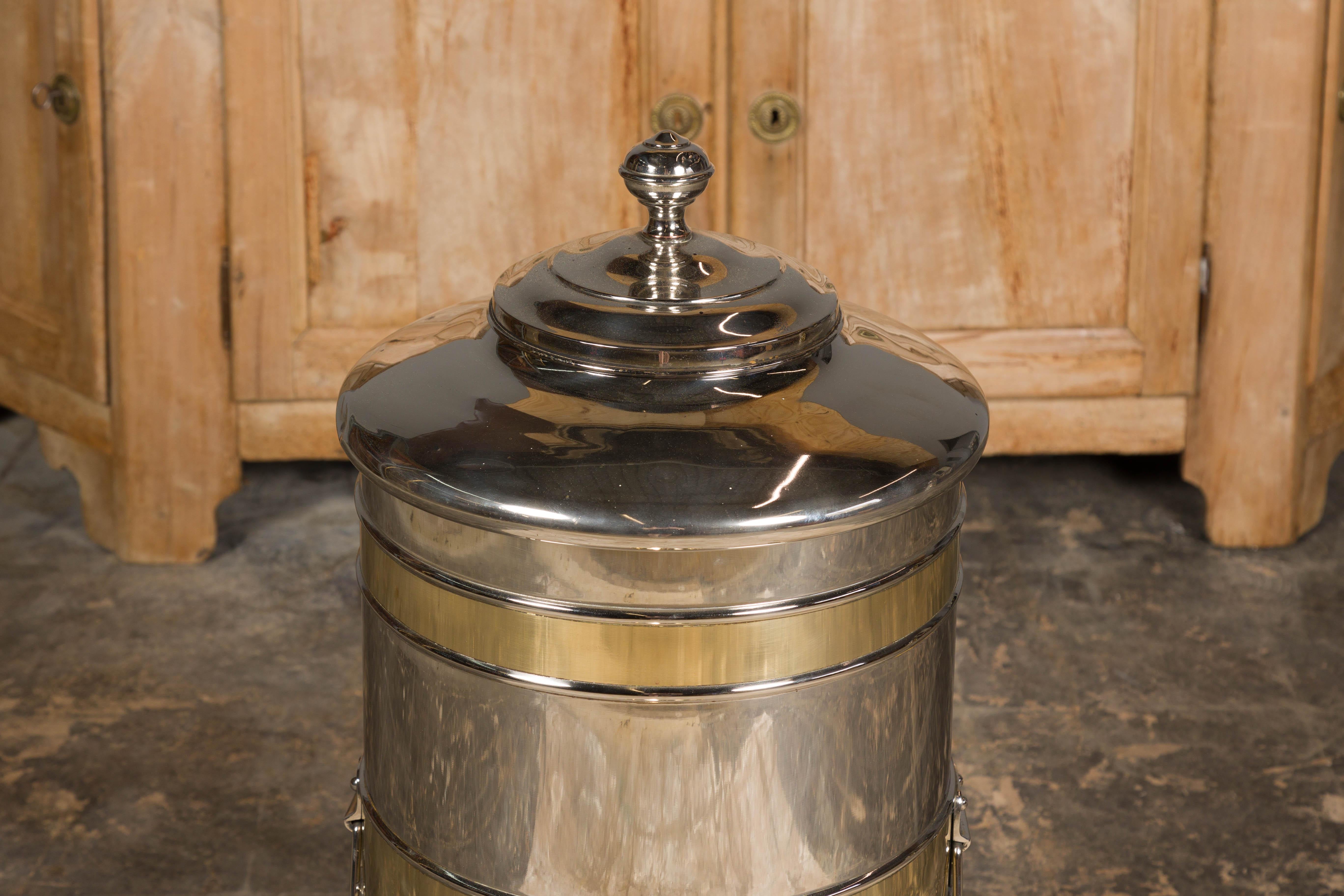 Turn of the Century French Steel and Brass Coffee Bean Dispenser, circa 1900 For Sale 4