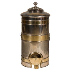 Antique Turn of the Century French Steel and Brass Coffee Bean Dispenser, circa 1900