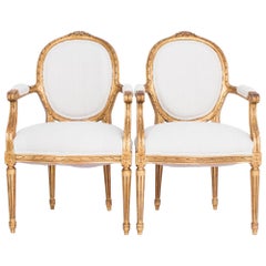 Turn of the Century French Upholstered Chairs, a Pair