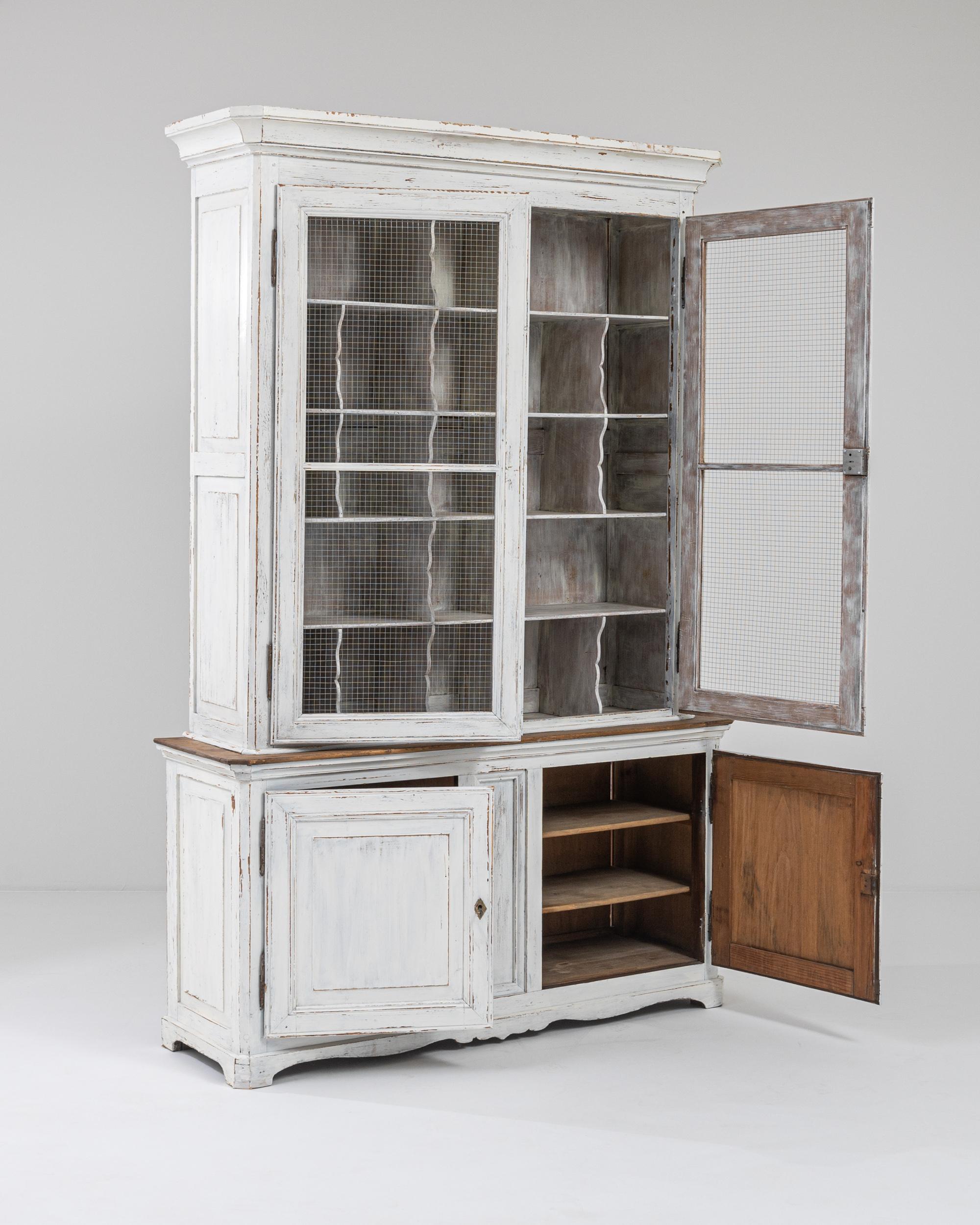 Glass Turn of the Century French White Patinated Vitrine For Sale