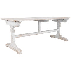 Turn of the Century French White Wooden Farm Table