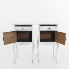 Turn of the Century French Wooden Bedside Tables with Marble Tops, a Pair