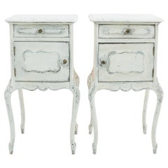 Turn of the Century French Wooden Bedside Tables with Marble Tops, a Pair
