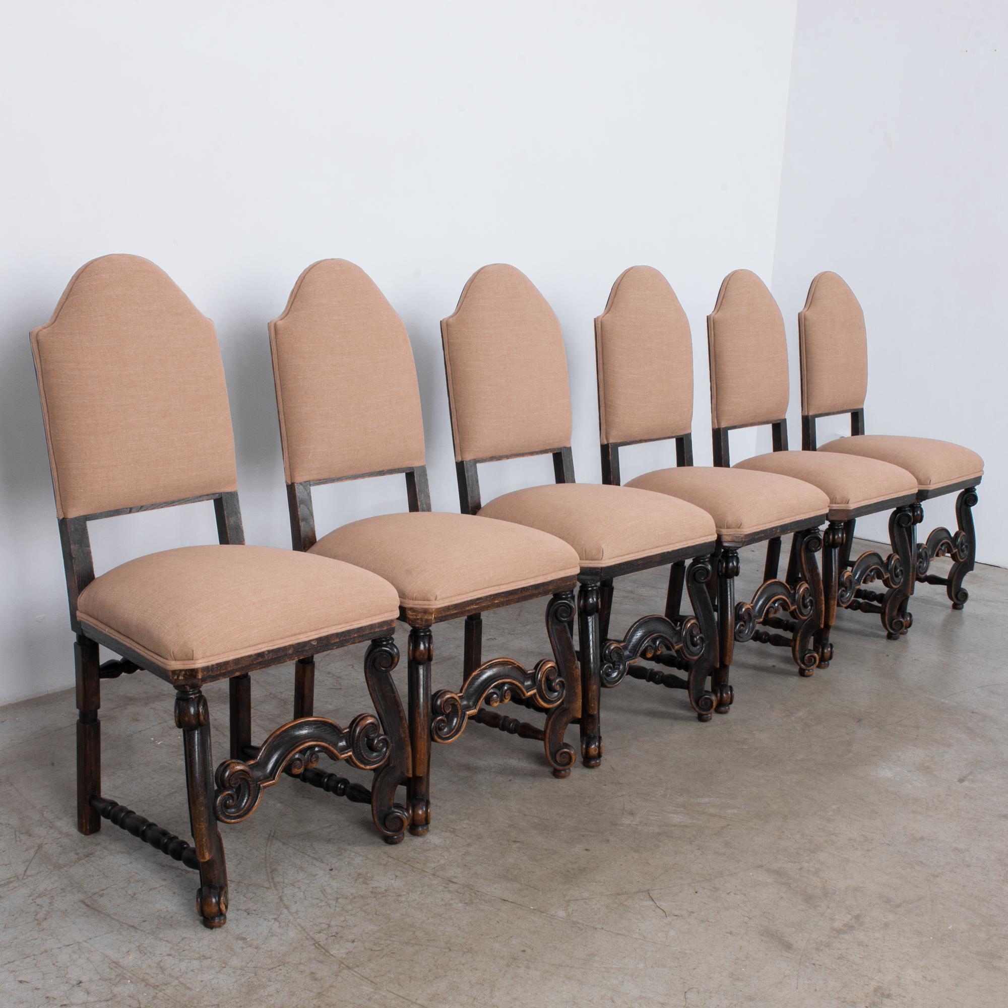 Turn of the Century French Wooden Dining Chairs, Set of Six 1