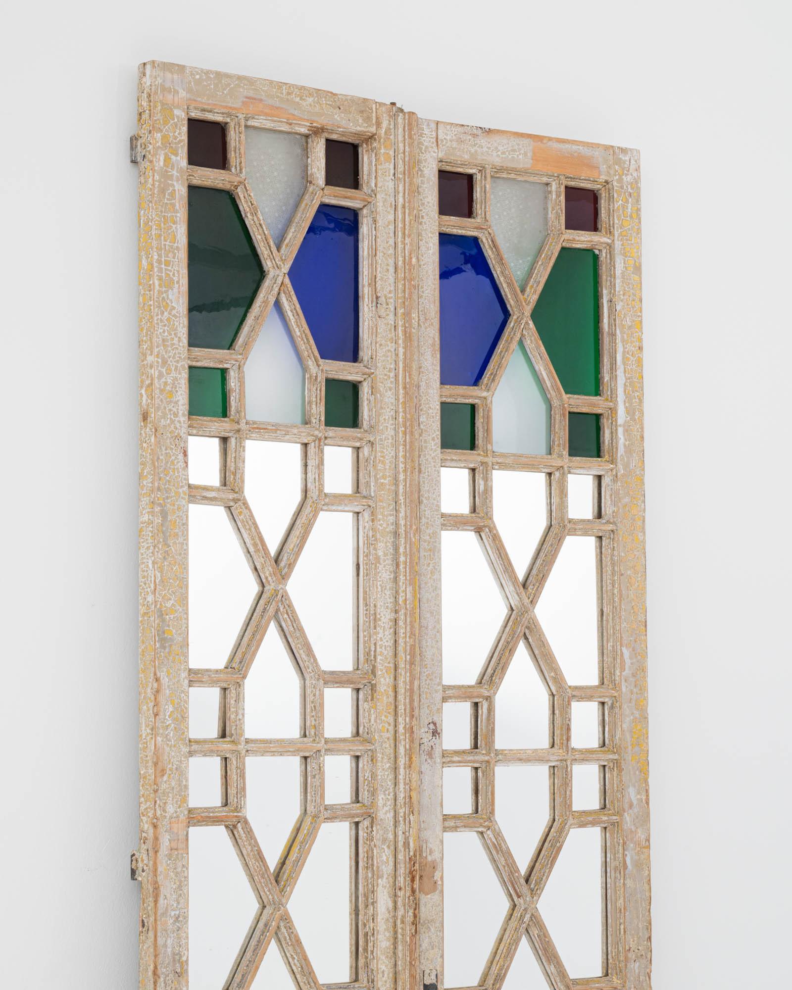 Glass Turn of the Century French Wooden Doors, a Pair