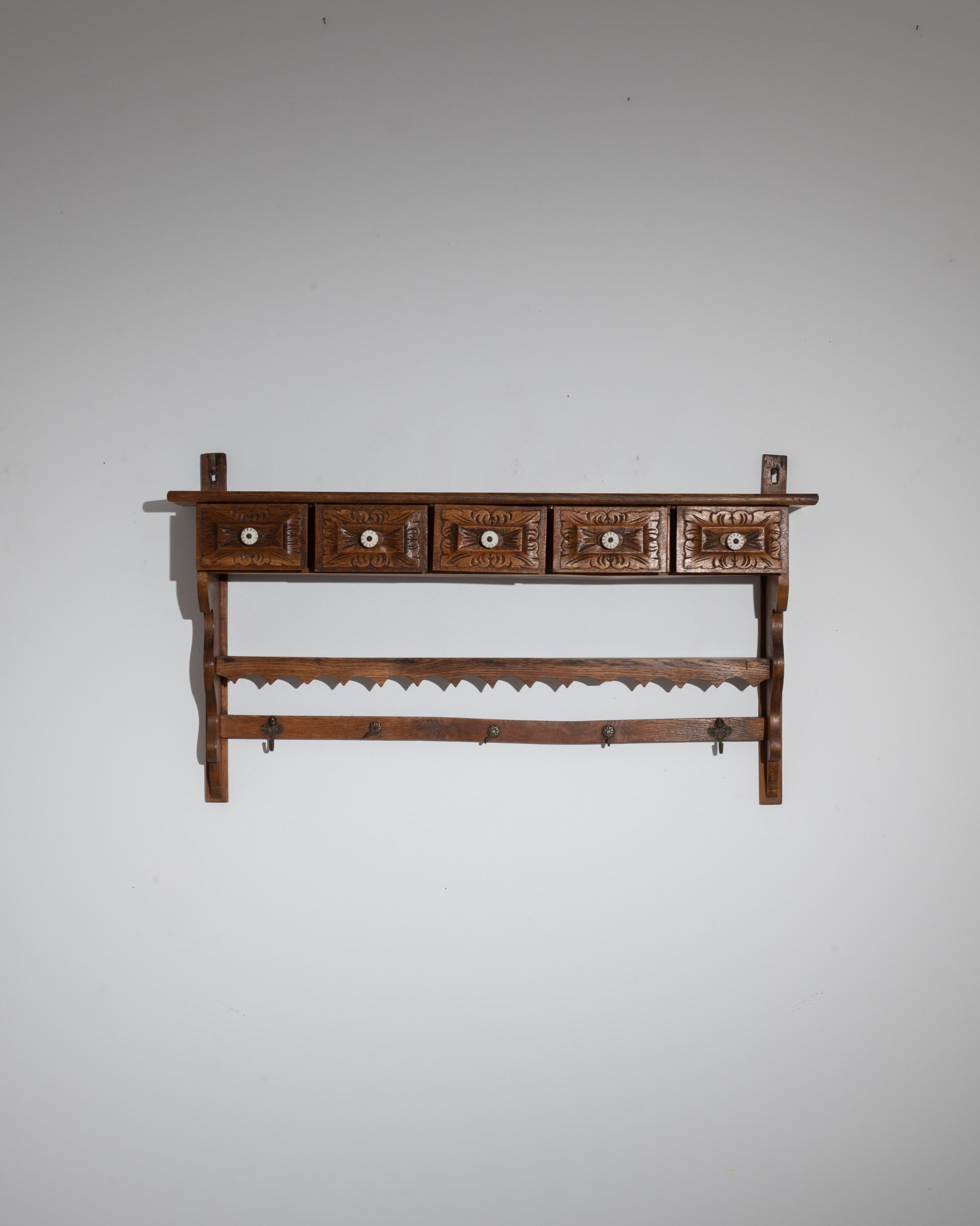 Country Turn of the Century French Wooden Wall Shelf For Sale