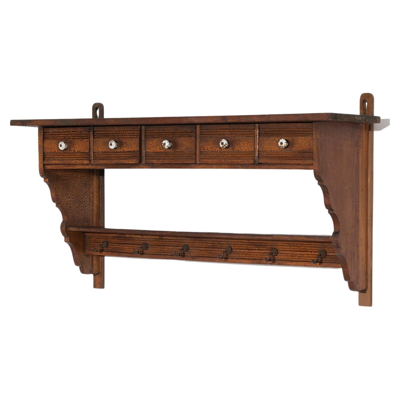 Turn of the Century French Wooden Wall Shelf For Sale