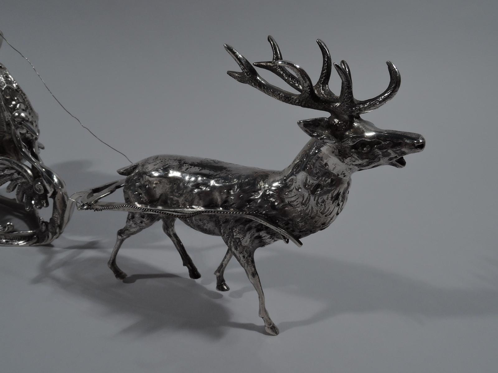 Turn-of-the-Century German Rococo Revival Silver Reindeer and Sleigh In Good Condition In New York, NY