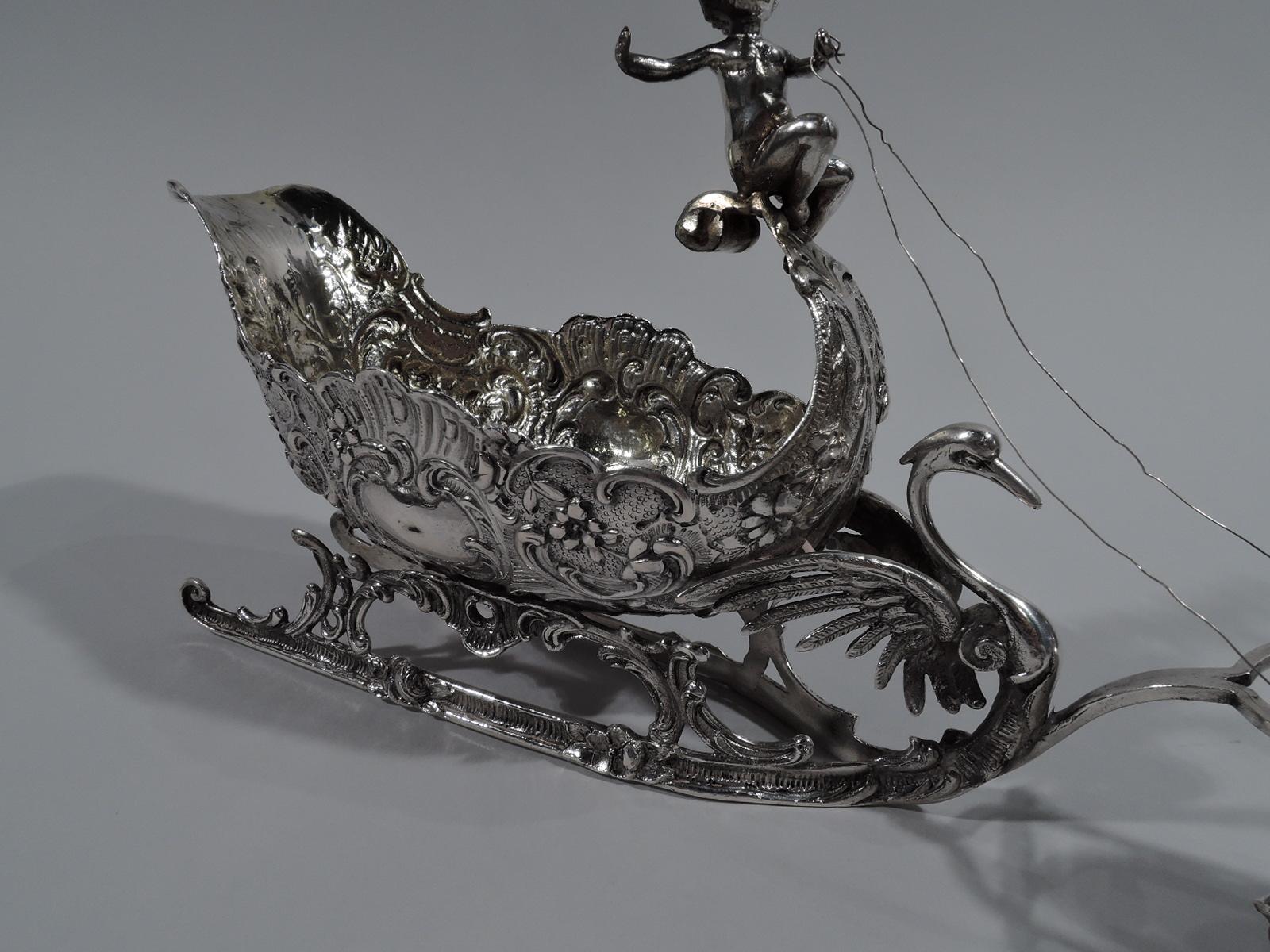 Women's or Men's Turn-of-the-Century German Rococo Revival Silver Reindeer and Sleigh