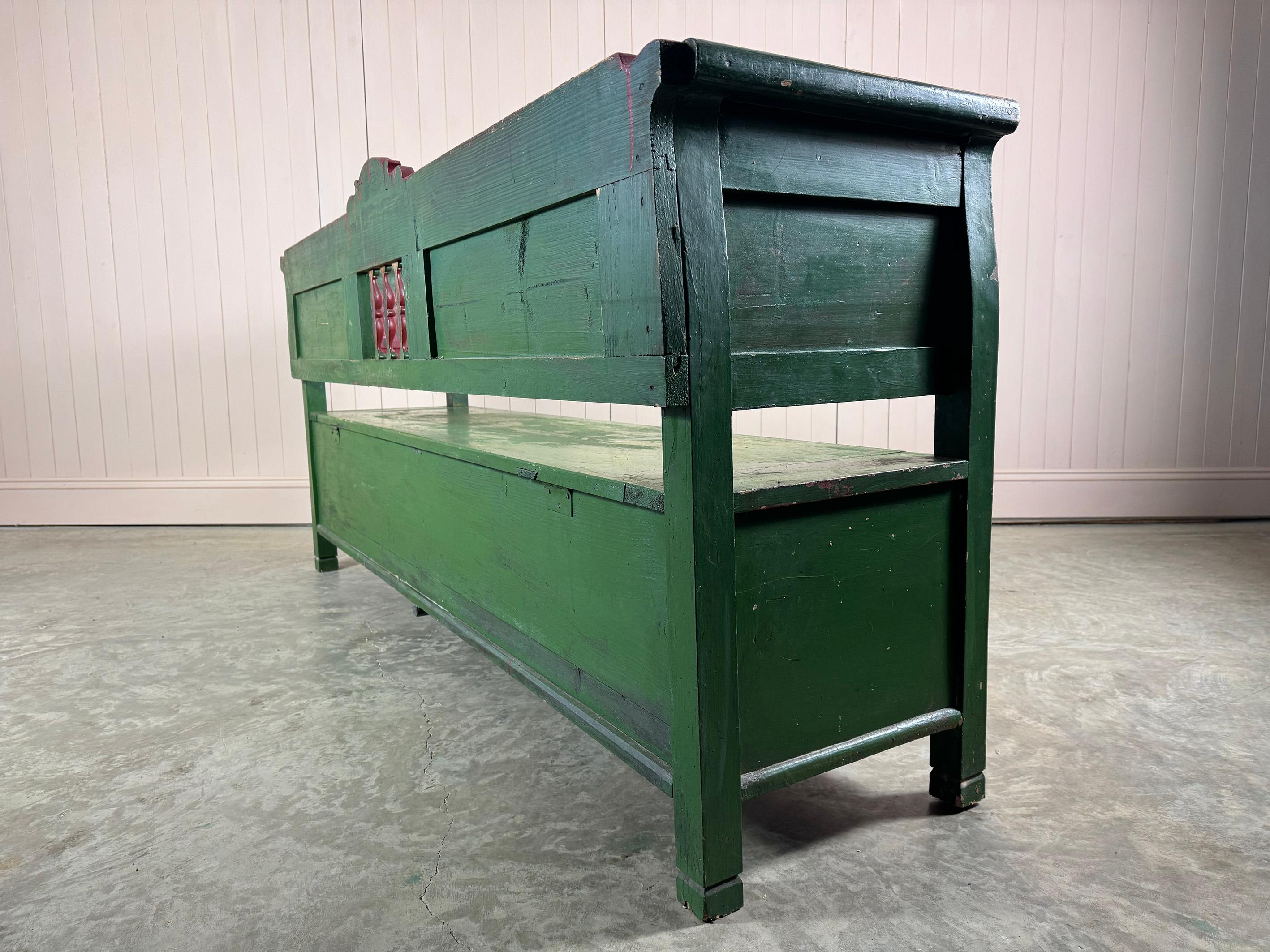 Turn of the Century Green Romanian Box Bench For Sale 3