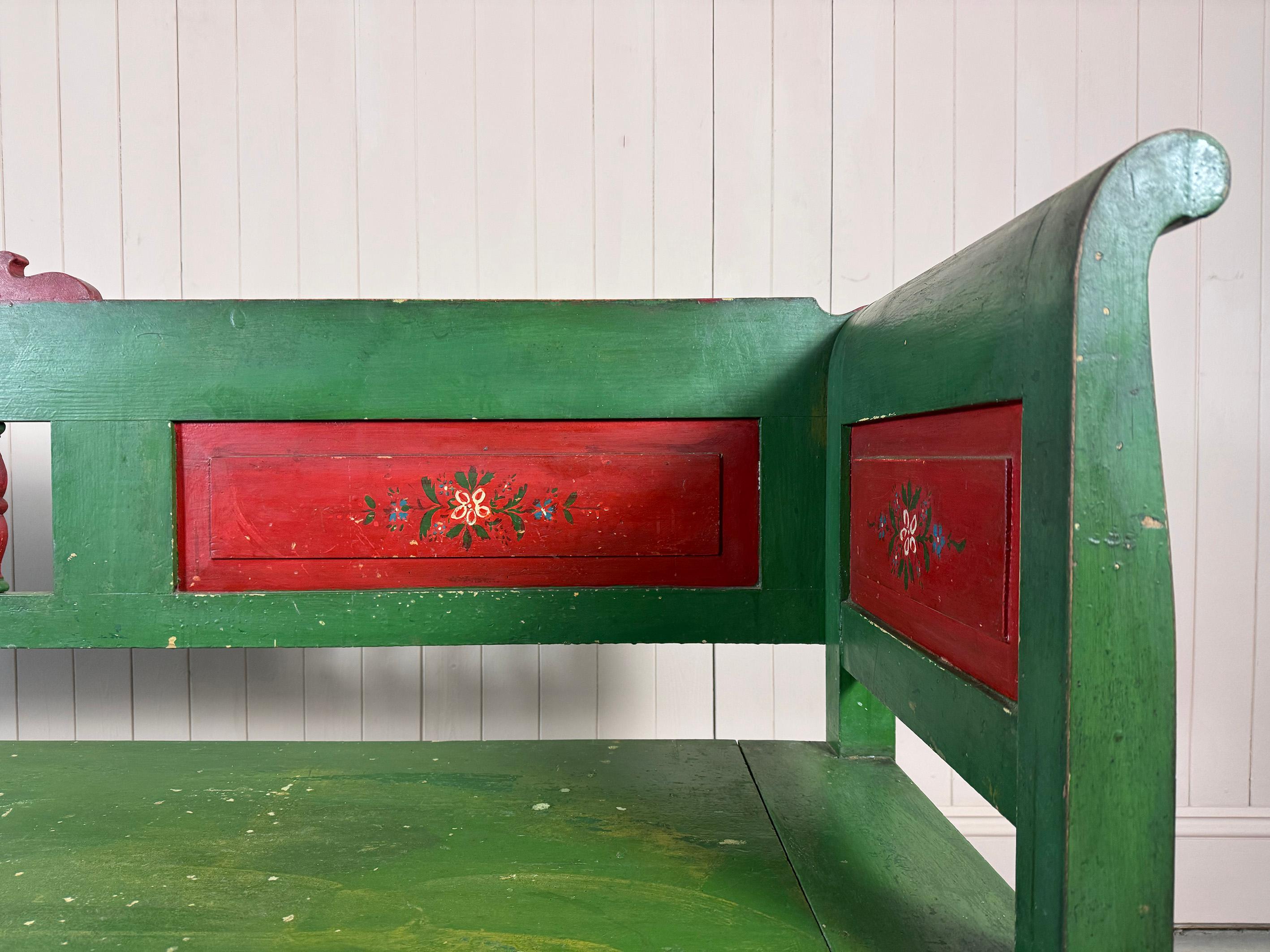 Folk Art Turn of the Century Green Romanian Box Bench For Sale