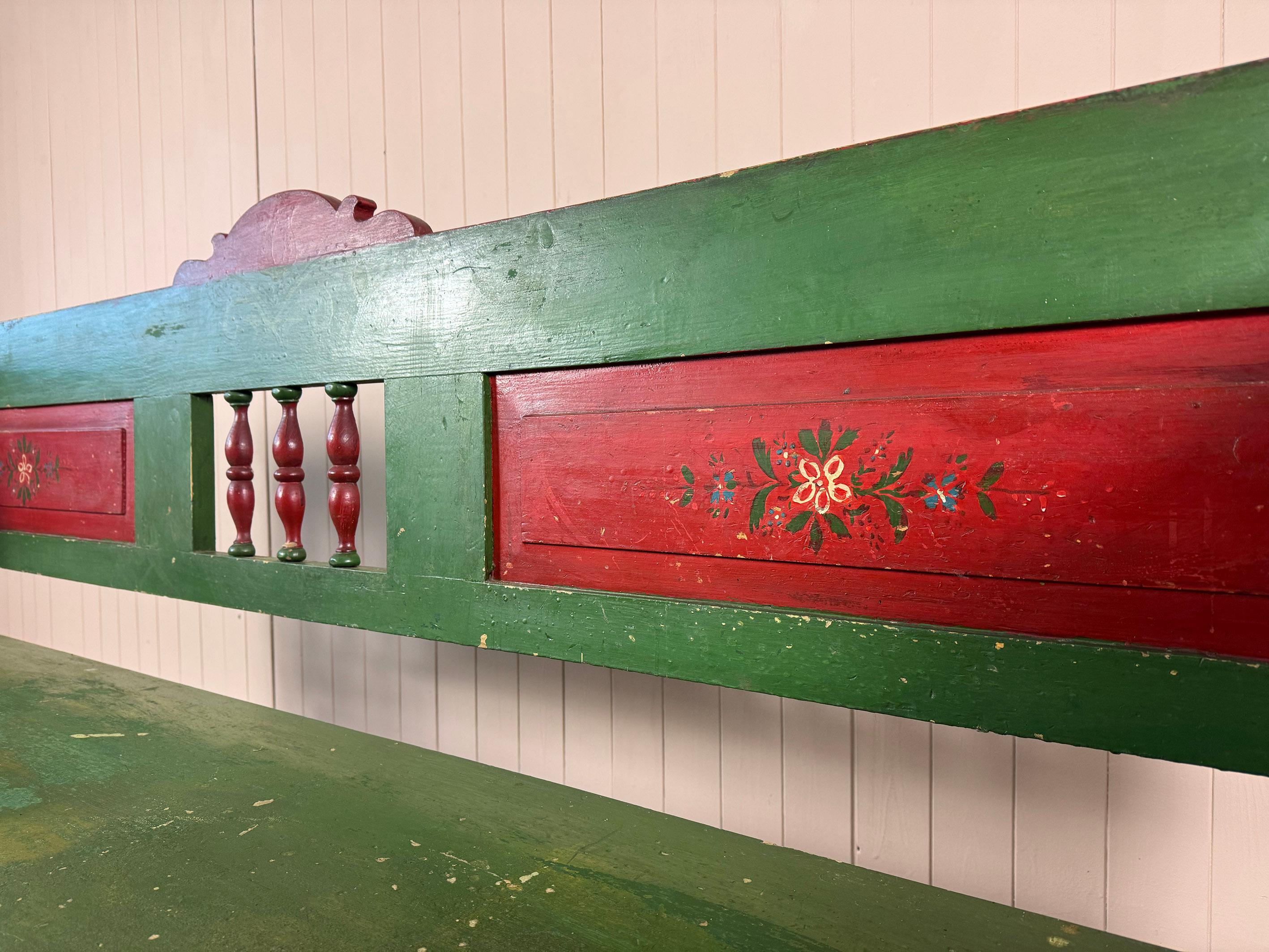 Hand-Painted Turn of the Century Green Romanian Box Bench For Sale