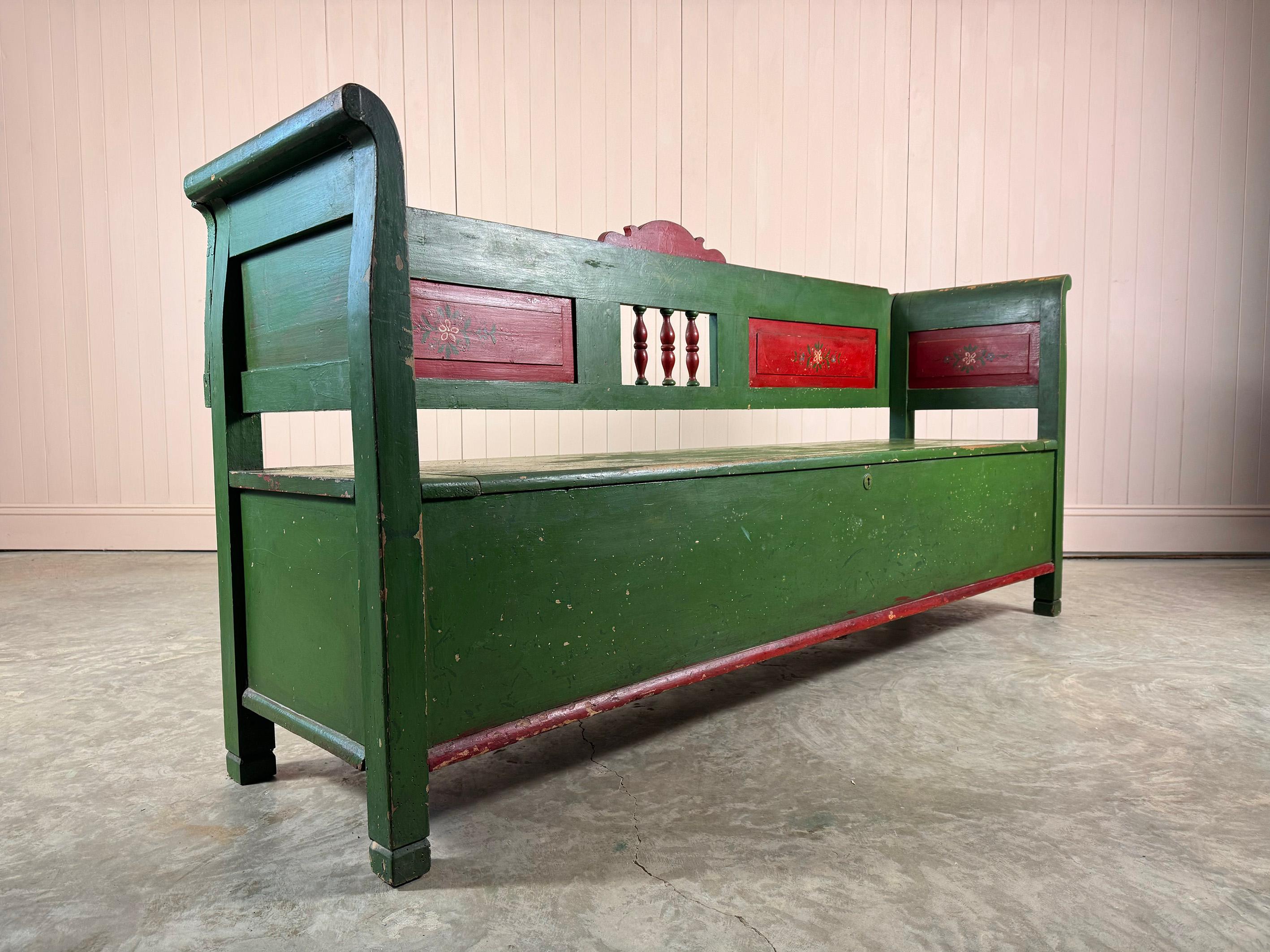 20th Century Turn of the Century Green Romanian Box Bench For Sale