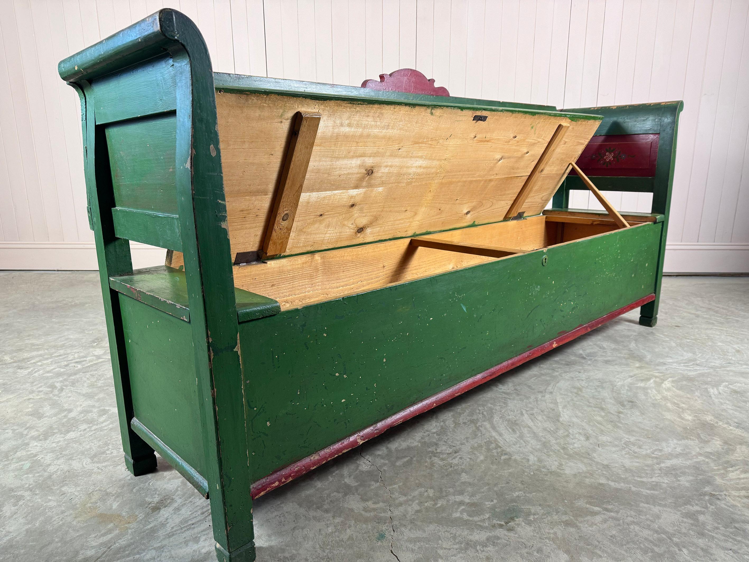 Turn of the Century Green Romanian Box Bench For Sale 1