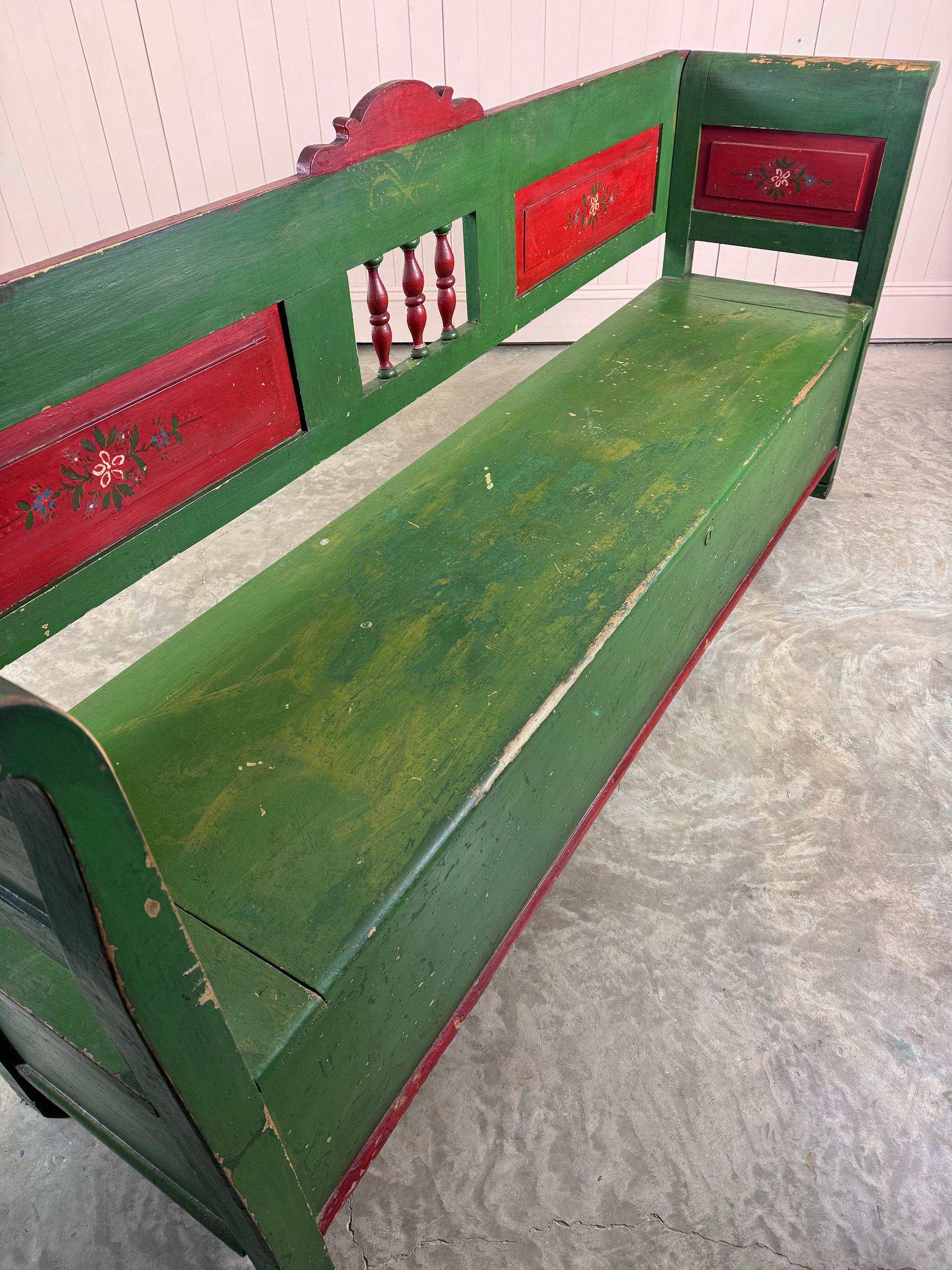 Turn of the Century Green Romanian Box Bench For Sale 2