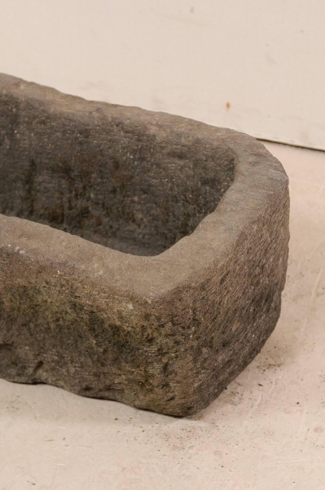 Indonesian Turn of the Century Hand-Carved Rustic Long Stone Trough