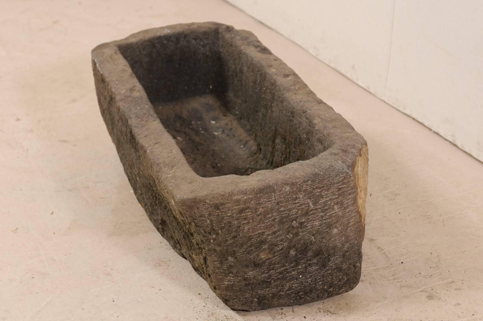 Turn of the Century Hand-Carved Rustic Long Stone Trough In Good Condition In Atlanta, GA