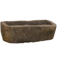 Antique Turn of the Century Hand-Carved Rustic Long Stone Trough