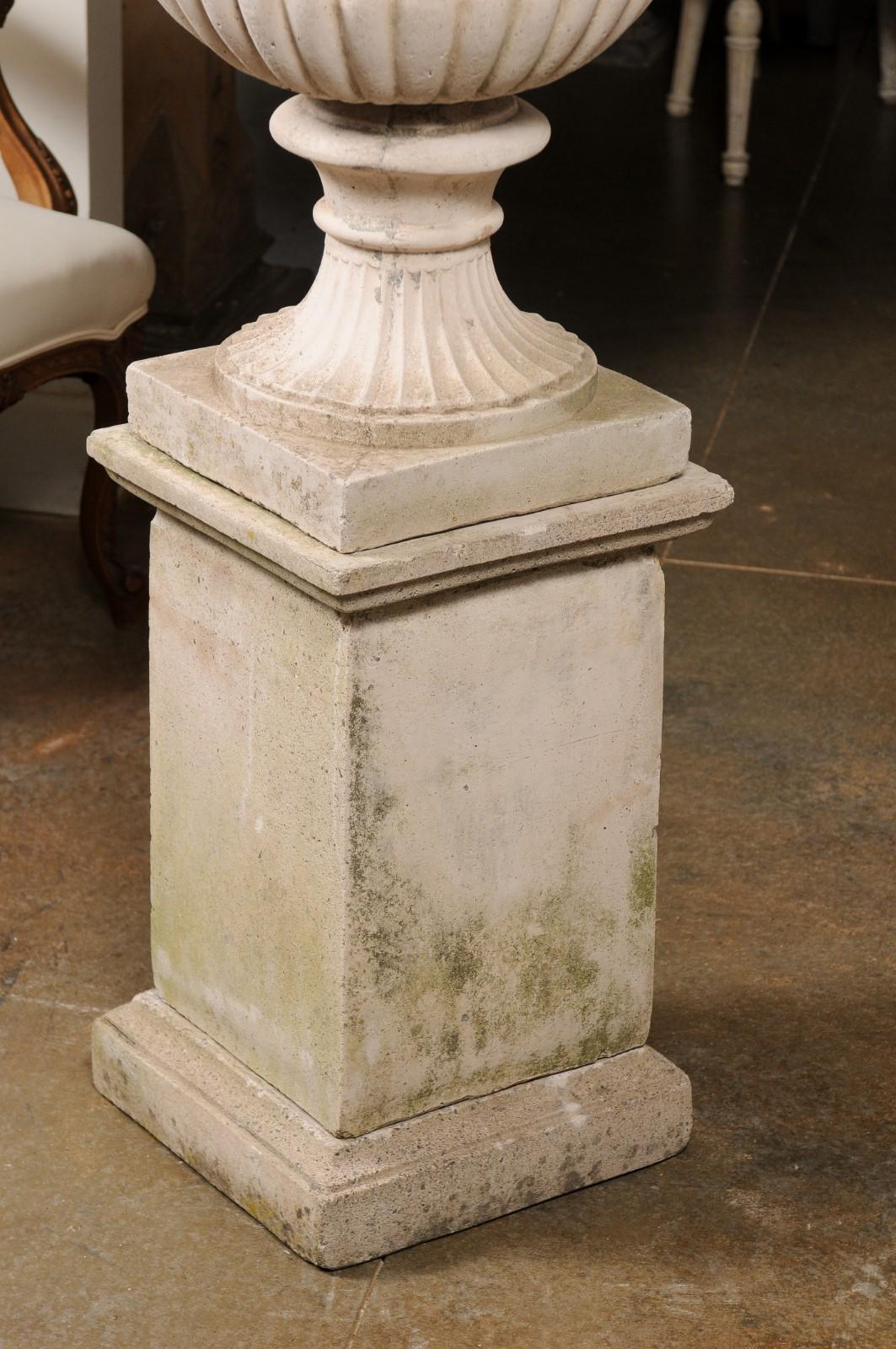 Turn of the Century Italian Campania Urn with Gadroon Motifs on Tall Pedestal 6