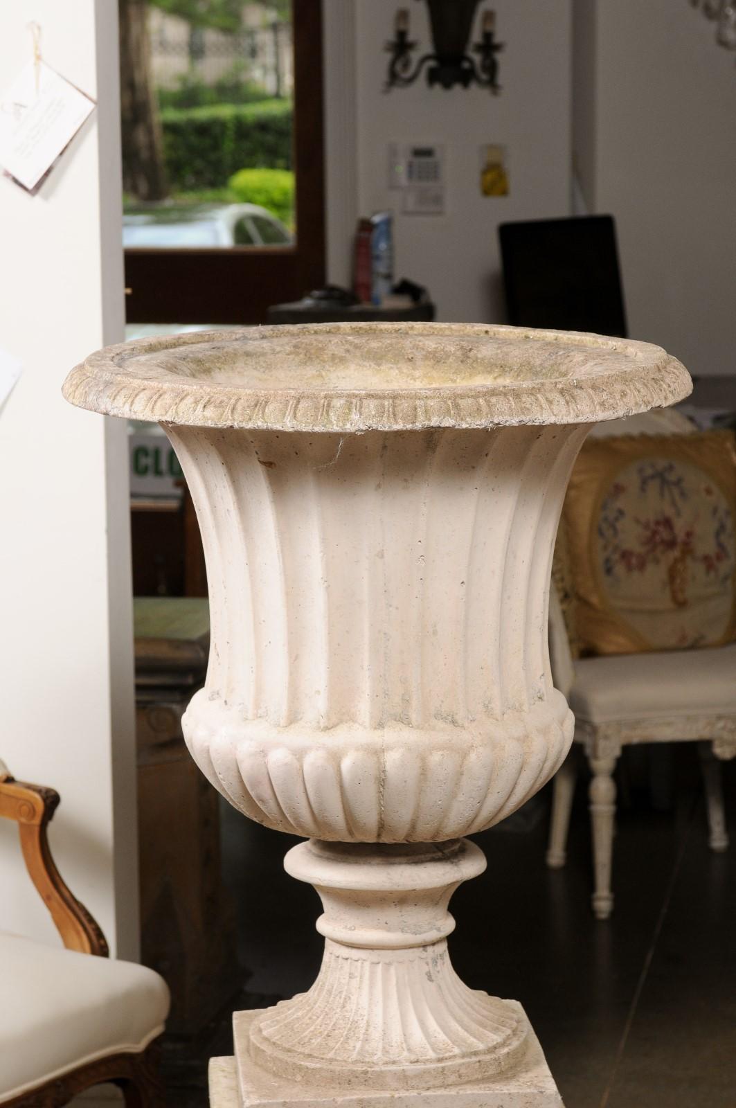 Turn of the Century Italian Campania Urn with Gadroon Motifs on Tall Pedestal 4