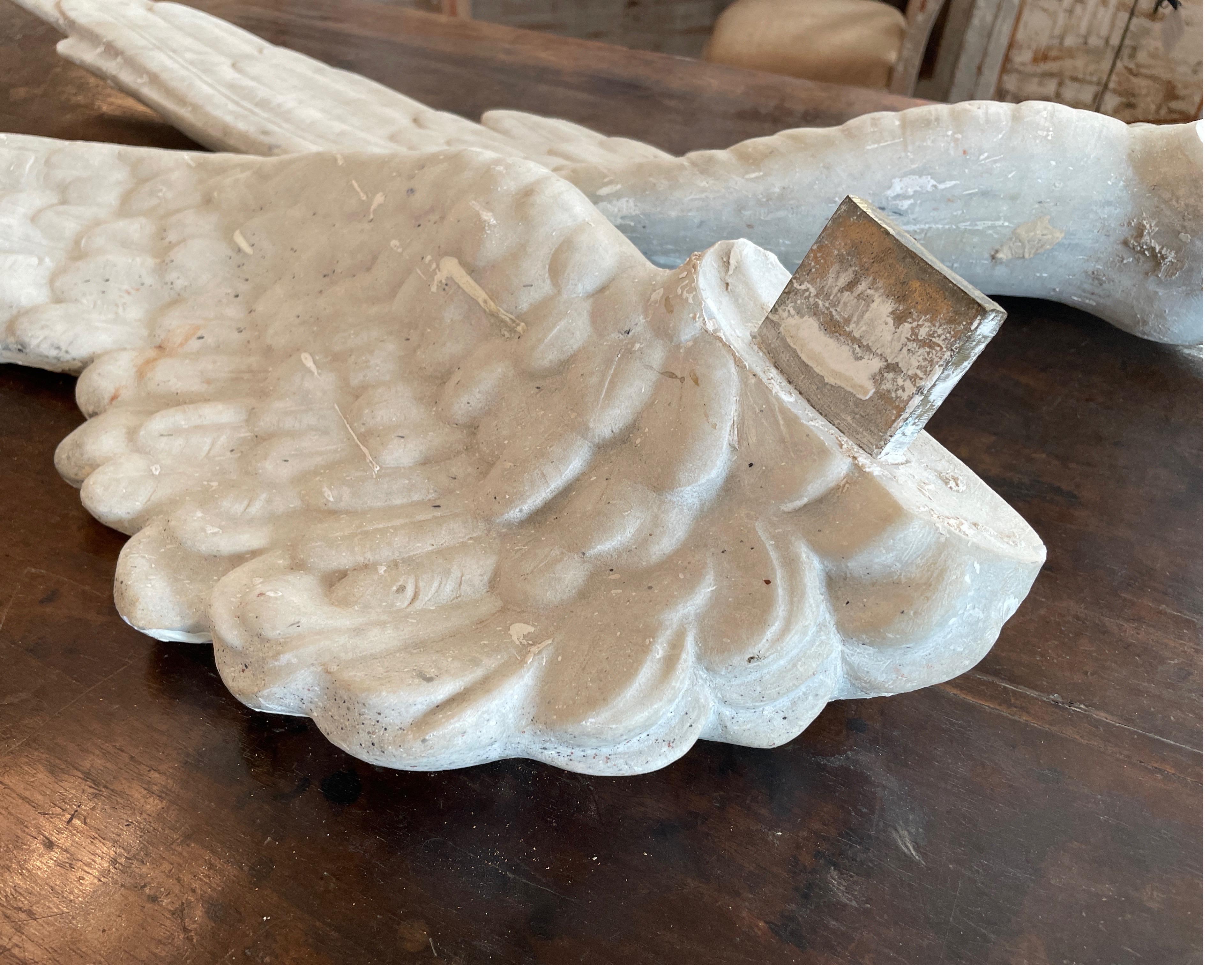 Turn of the Century Italian Carrara Marble Angel Wings In Good Condition In Houston, TX