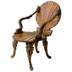 Antique Turn of the Century Italian Fantasy Chair with Dolphin Arms
